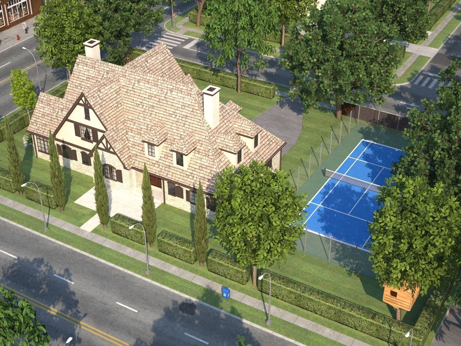 Town with suburb Low-poly 3D model_18