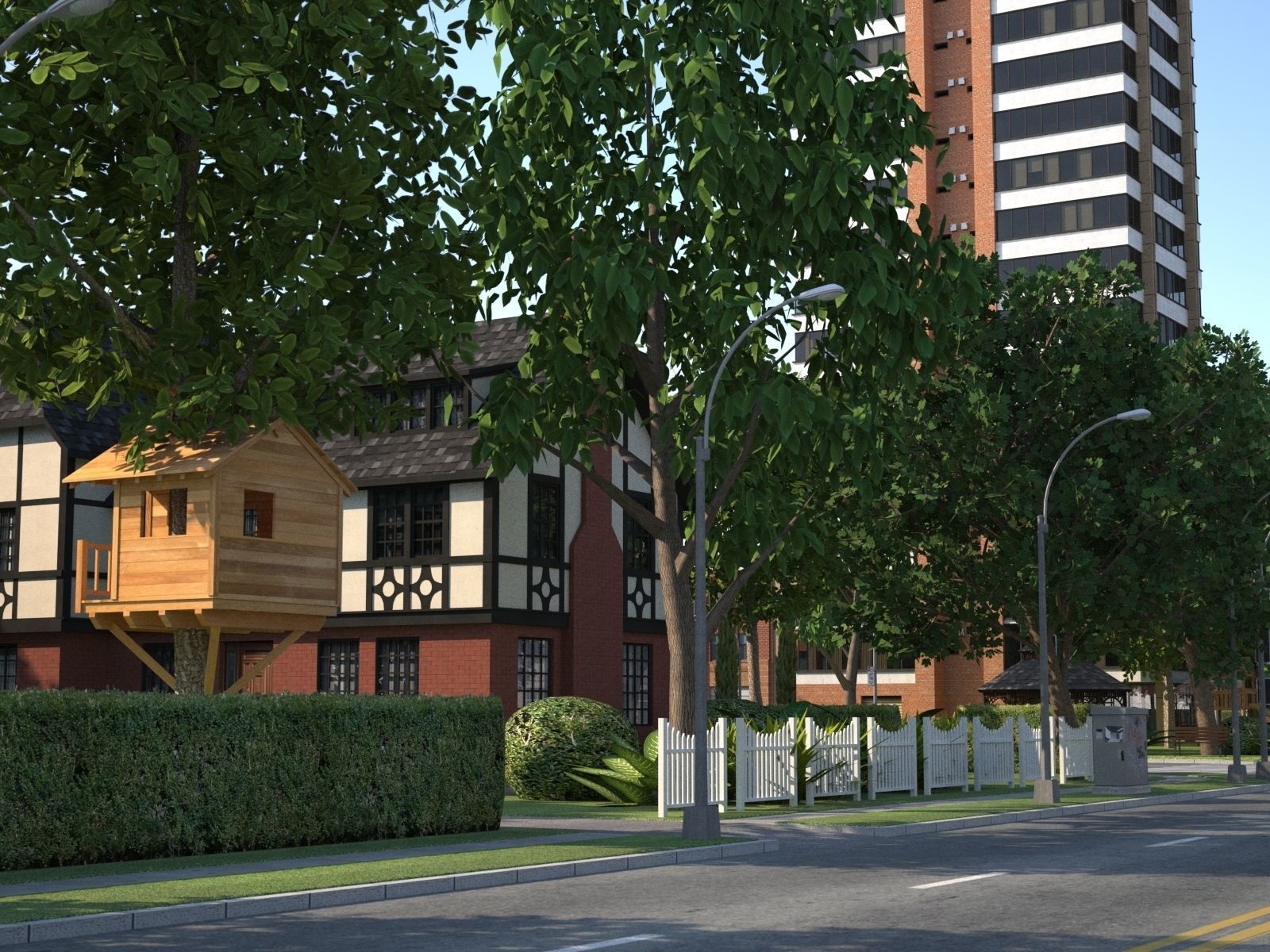 Town with suburb Low-poly 3D model_6