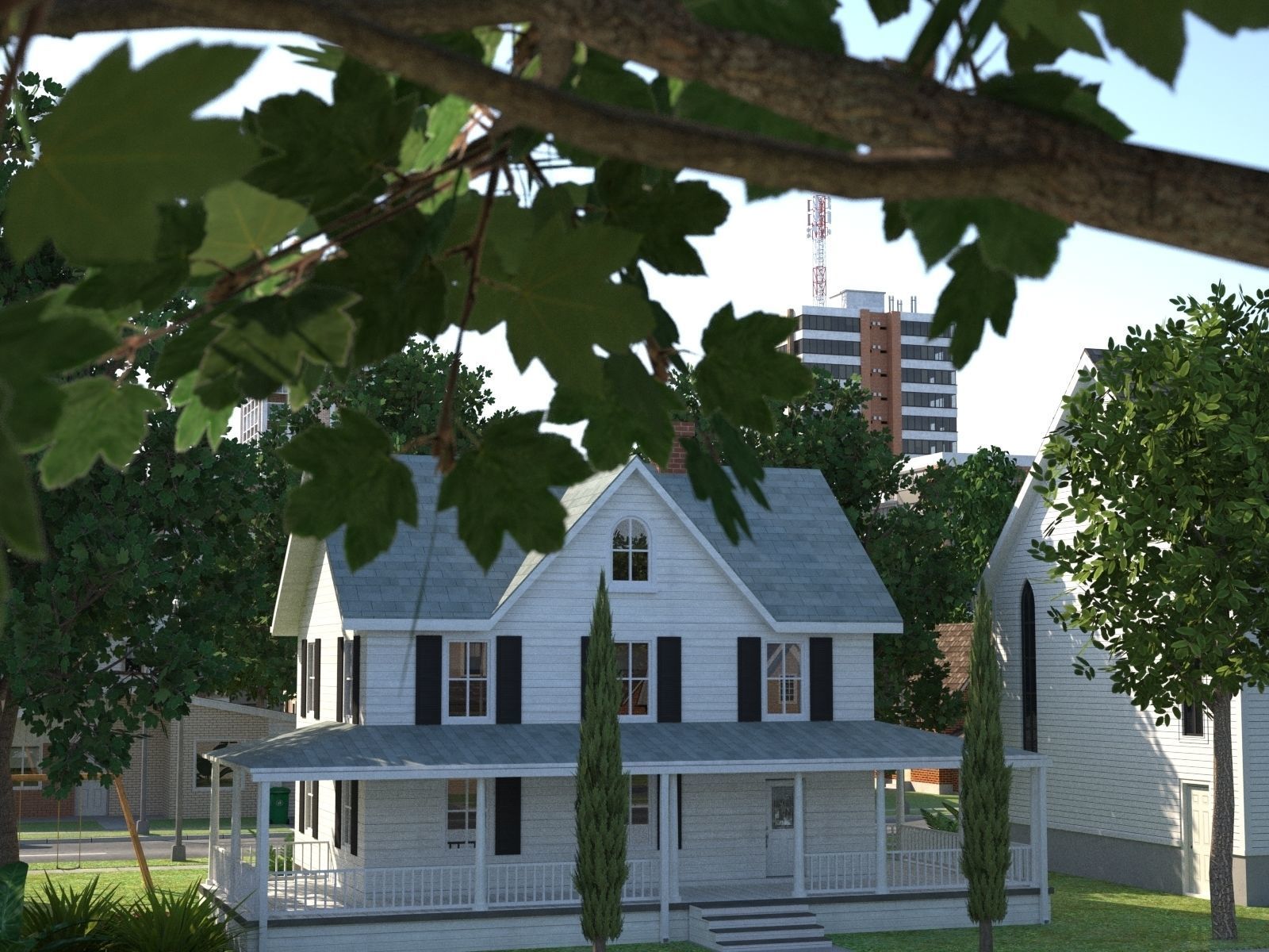 Town with suburb Low-poly 3D model_30