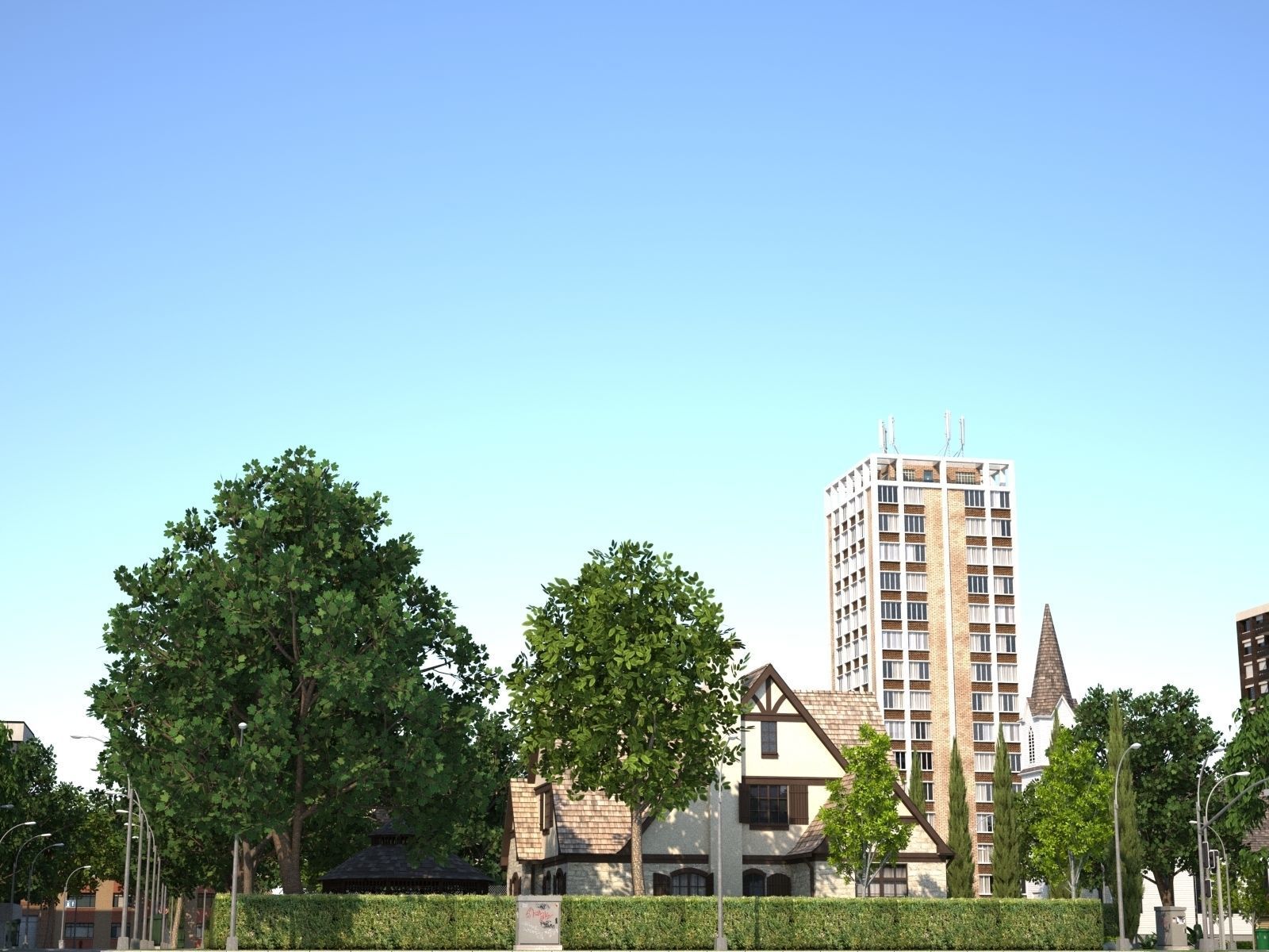 Town with suburb Low-poly 3D model_4