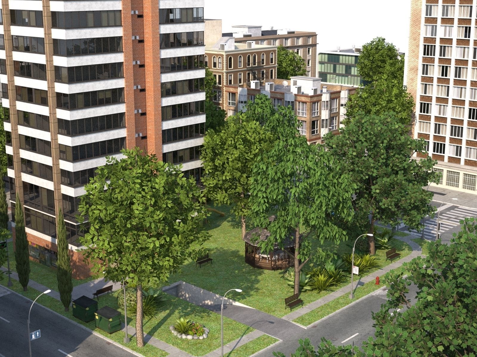 Town with suburb Low-poly 3D model_31