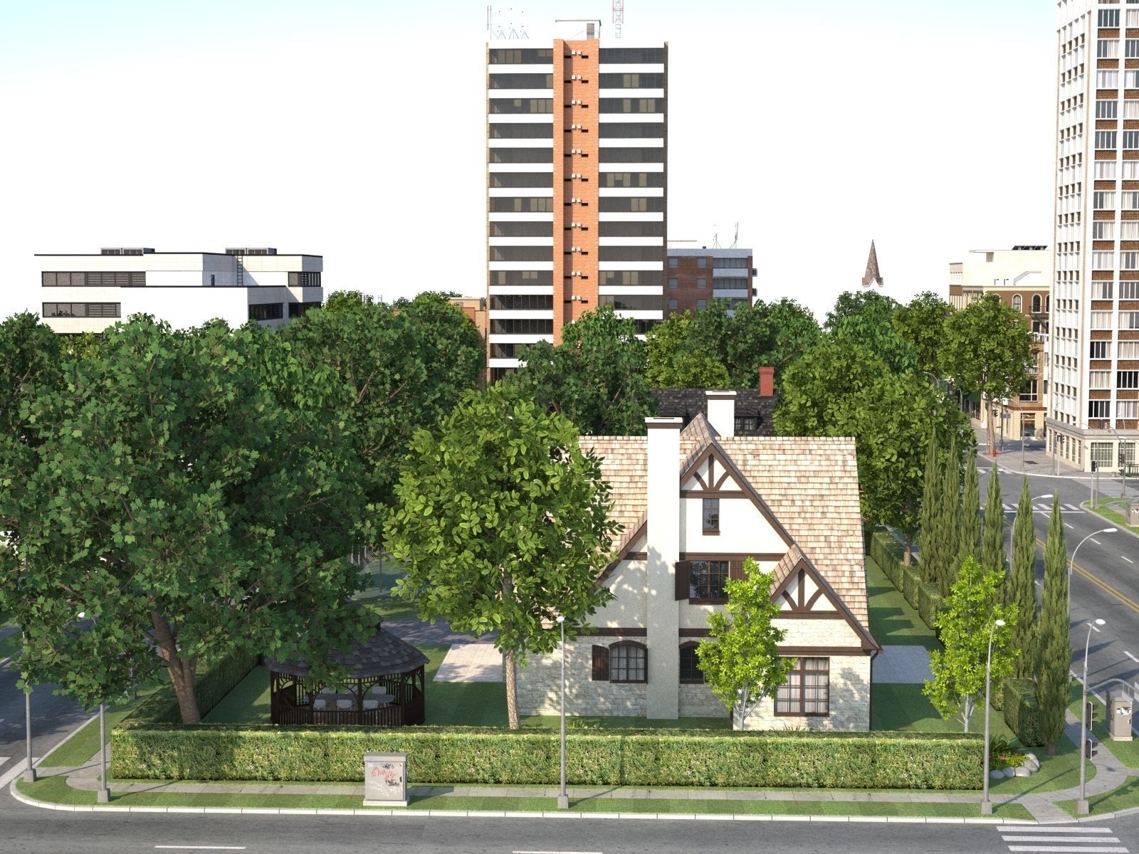 Town with suburb Low-poly 3D model_13