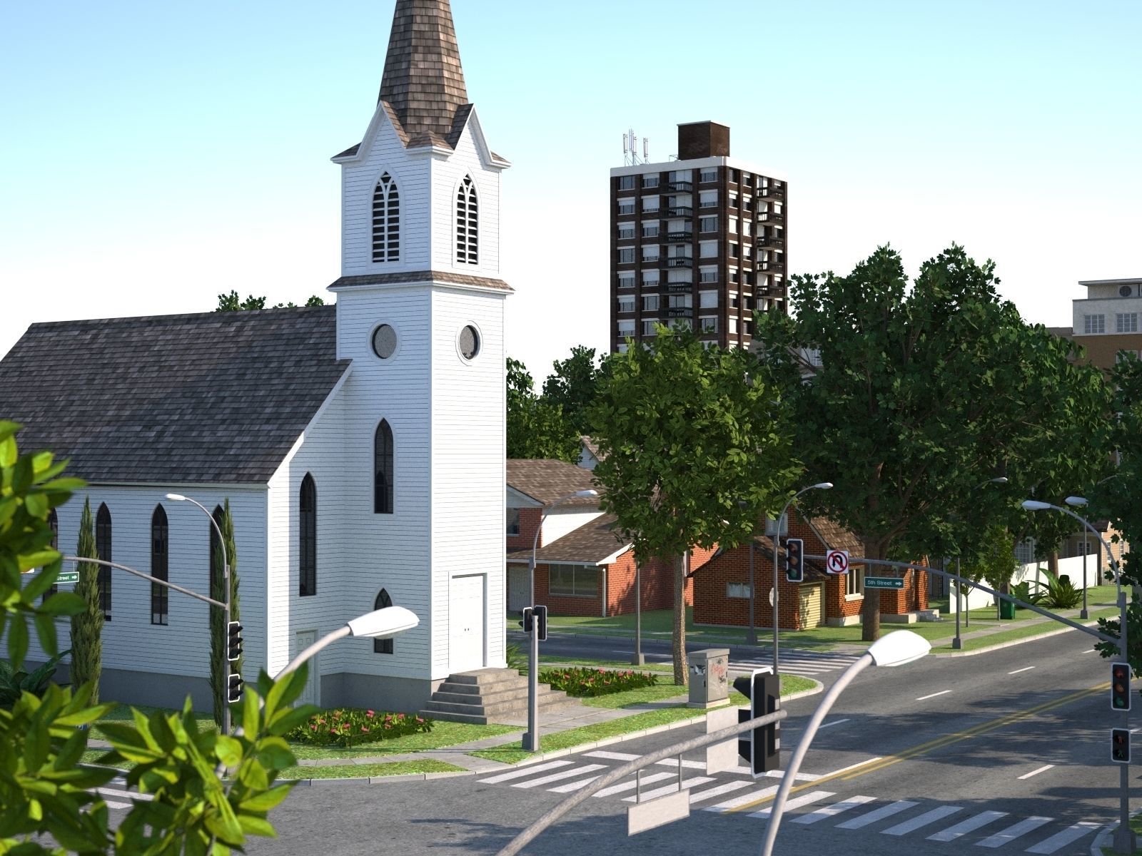 Town with suburb Low-poly 3D model_11