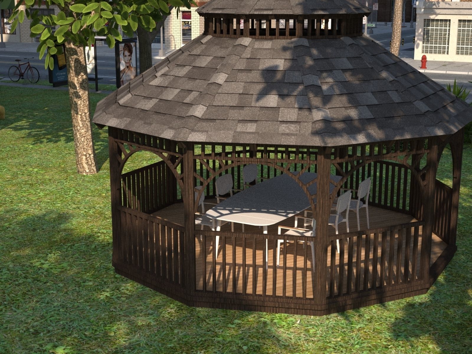 Town with suburb Low-poly 3D model_10