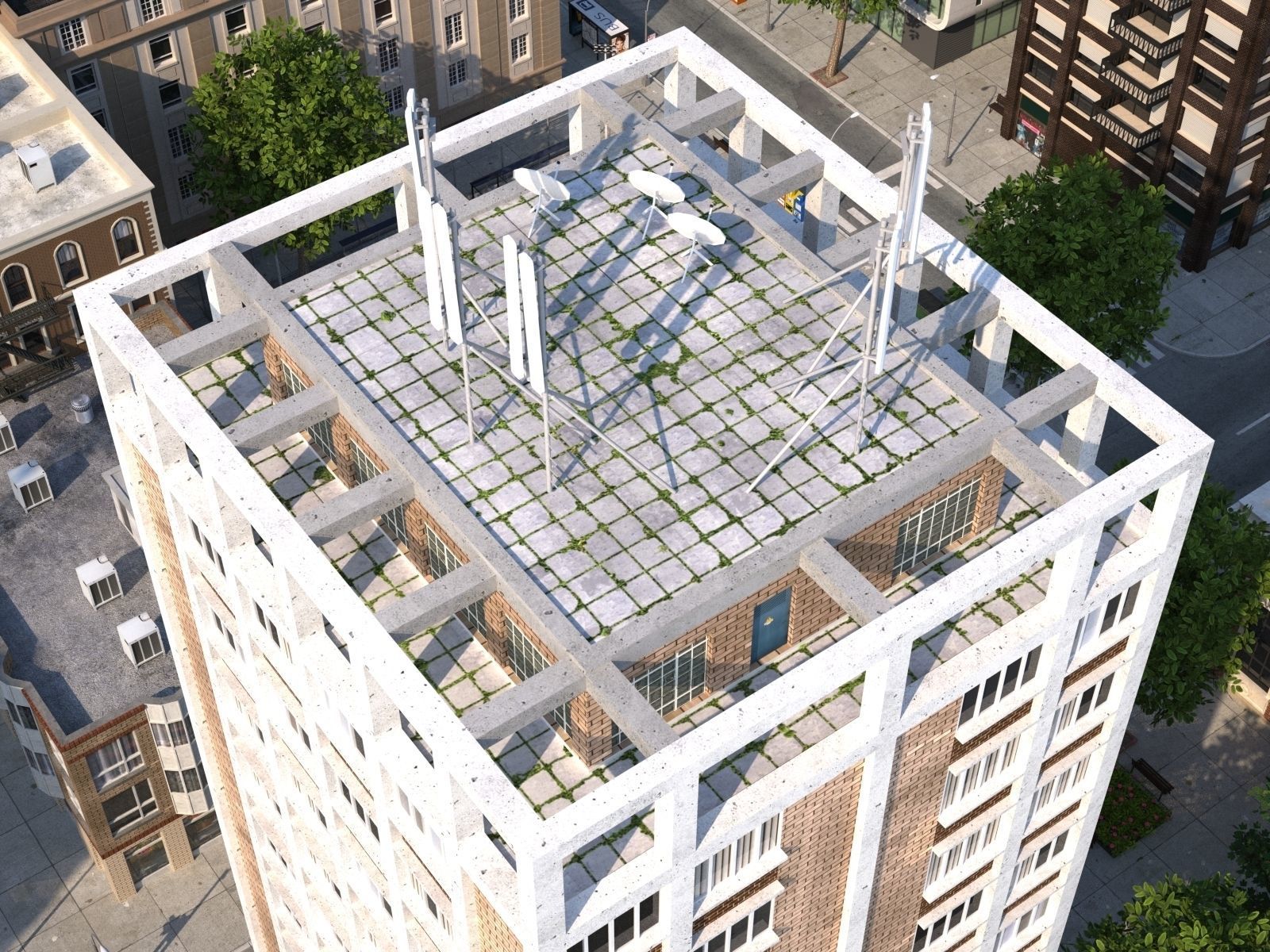 Town with suburb Low-poly 3D model_17