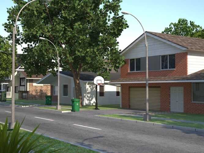 Town with suburb Low-poly 3D model 6
