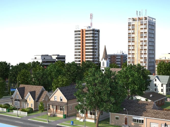 Town with suburb Low-poly 3D model 3