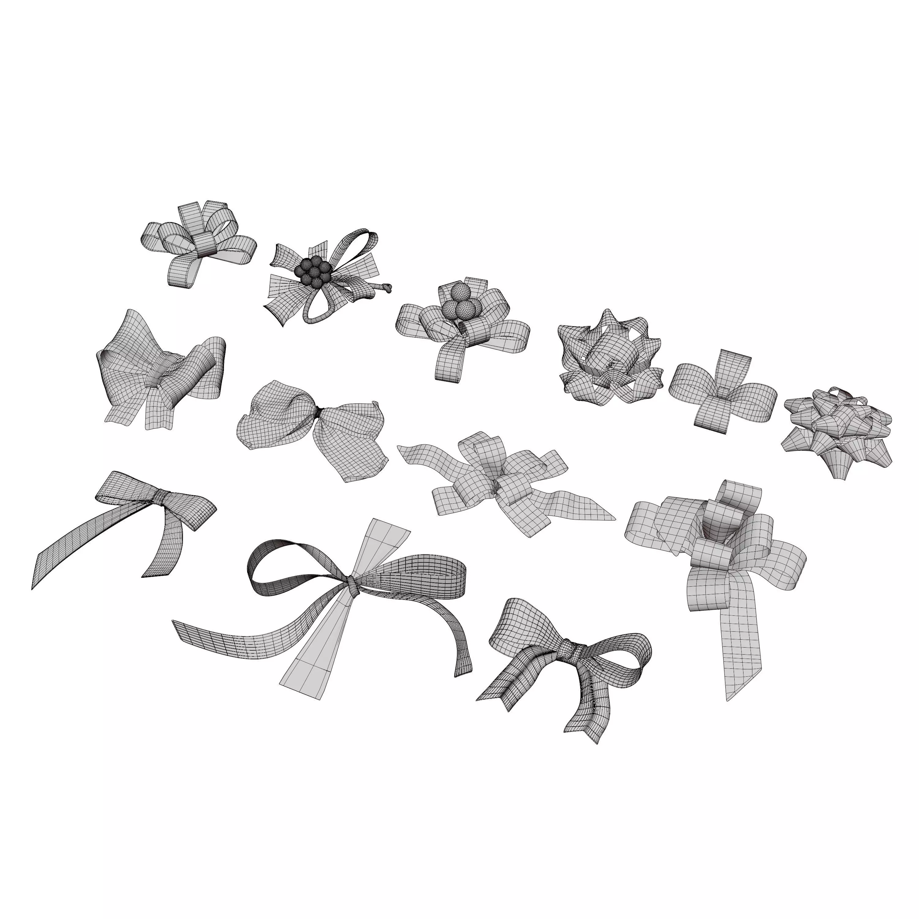 Ribbon Bows Pack 3D Gift Bow Set Low-poly 3D model_2