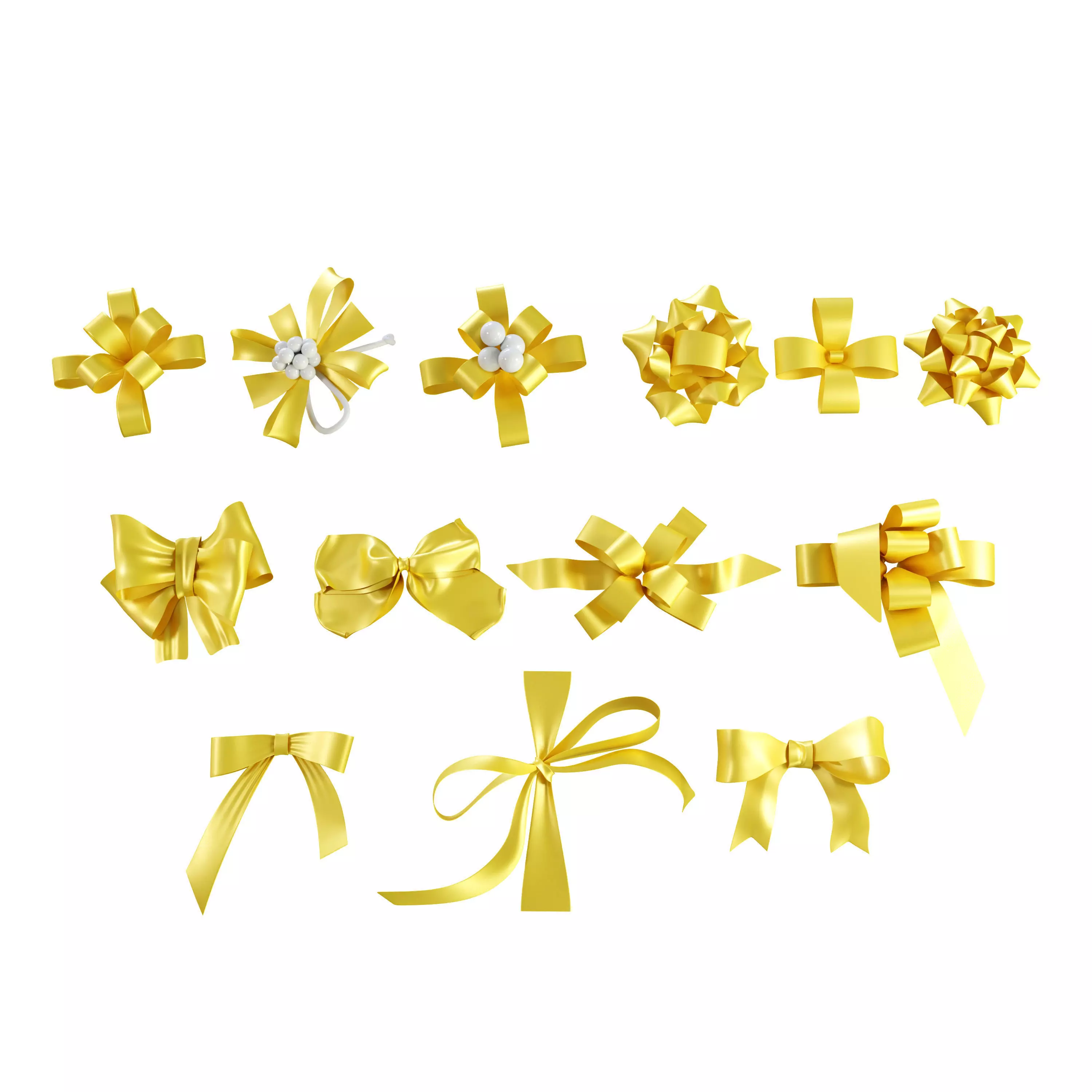 Ribbon Bows Pack 3D Gift Bow Set Low-poly 3D model_0