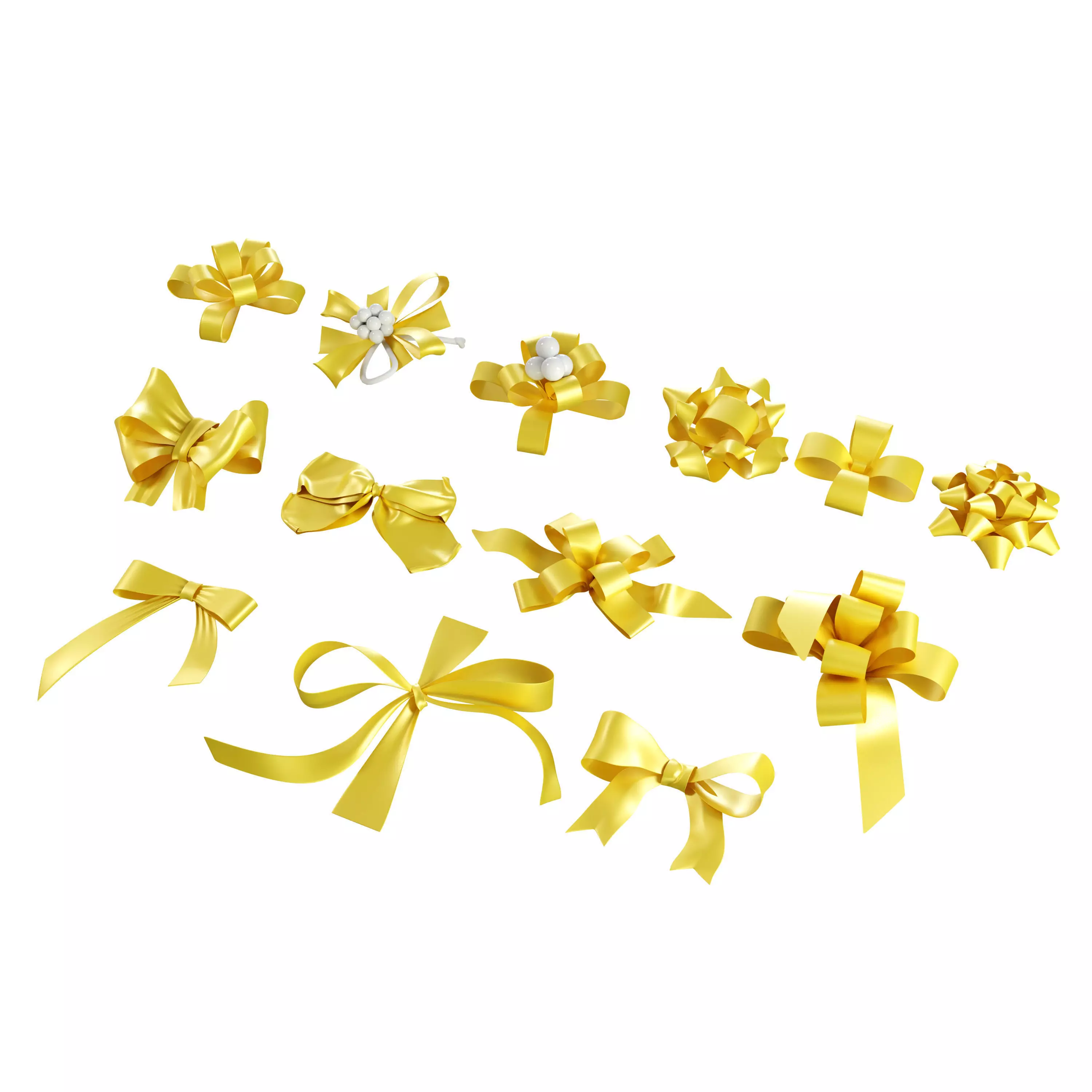 Ribbon Bows Pack 3D Gift Bow Set Low-poly 3D model_1