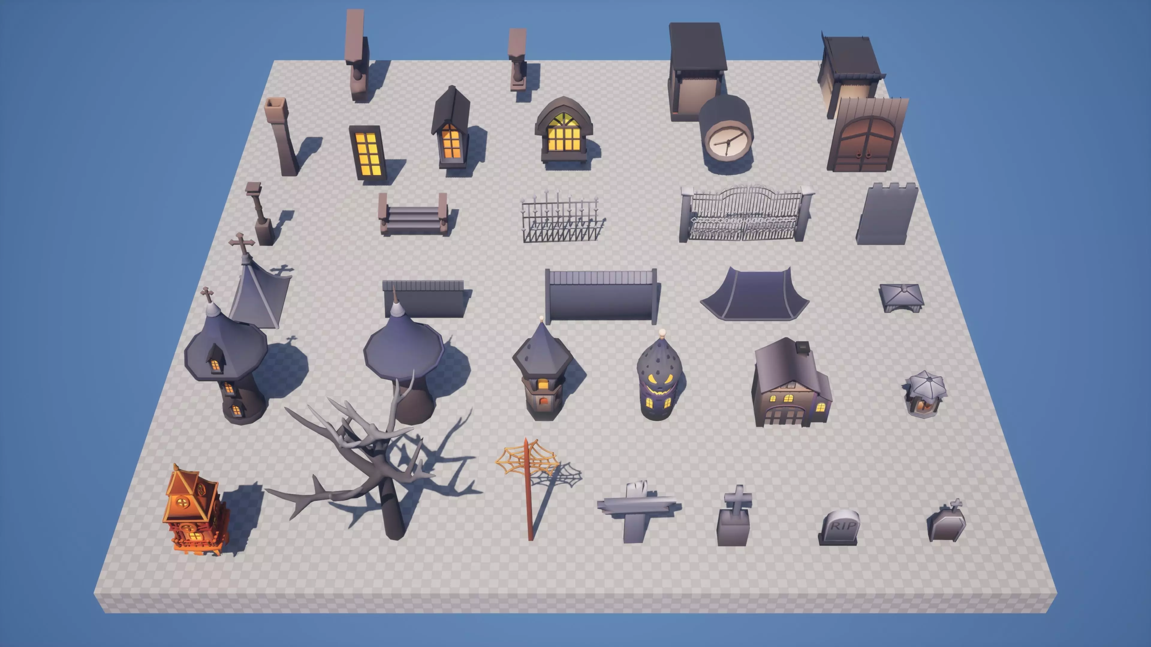 Halloween castle asset Low-poly 3D model_5