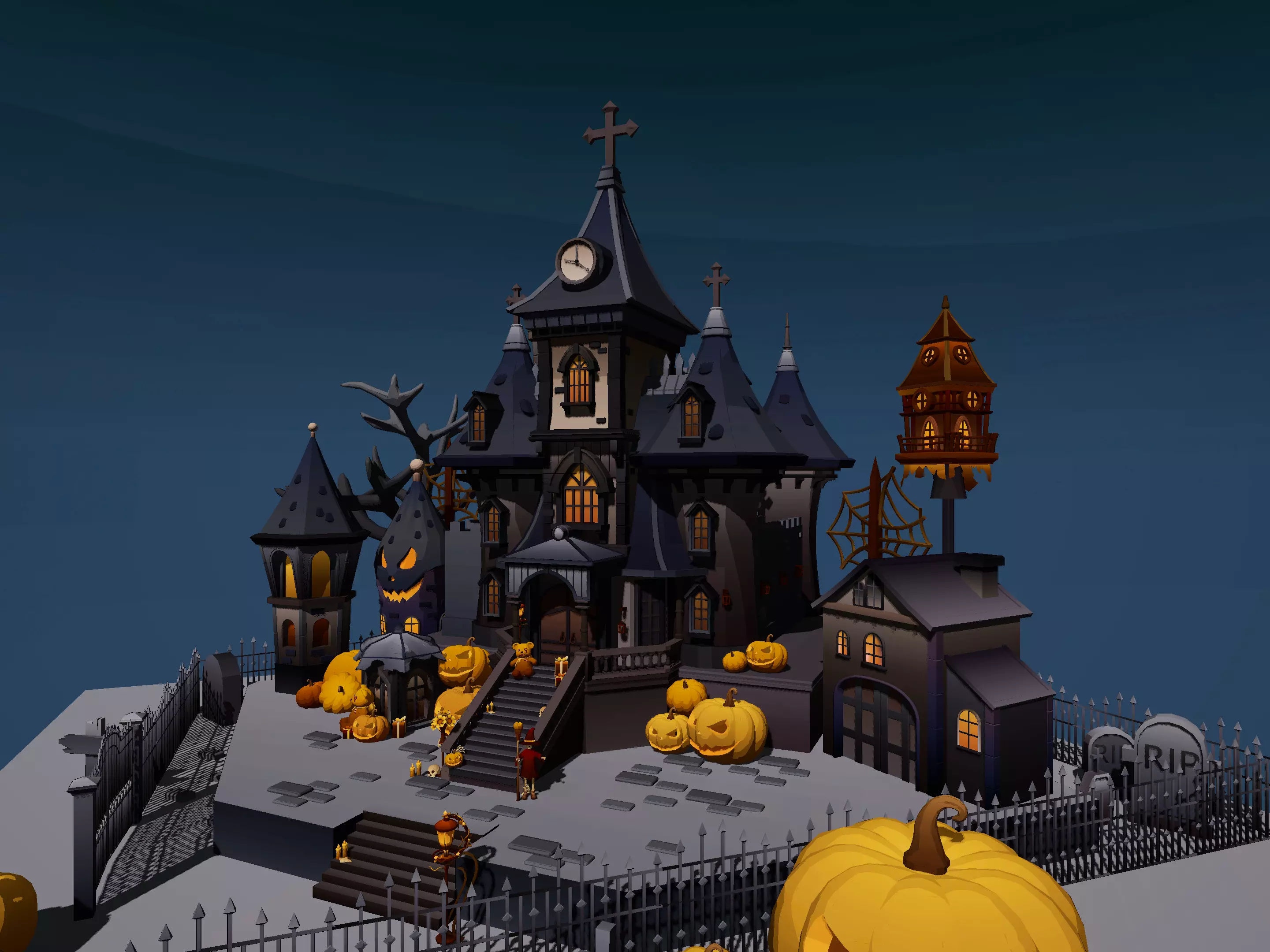 Halloween castle asset Low-poly 3D model_3