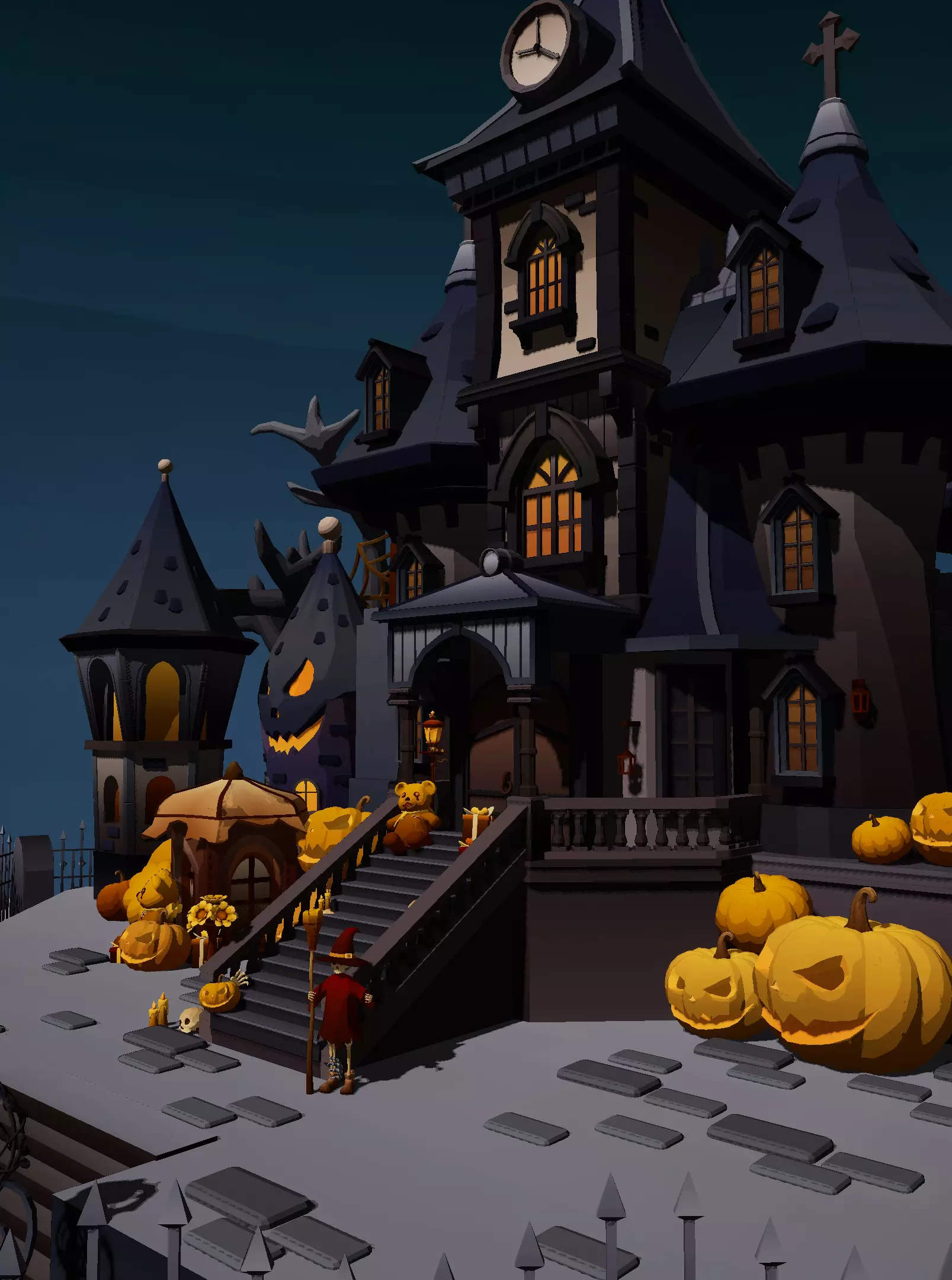 Halloween castle asset Low-poly 3D model_0