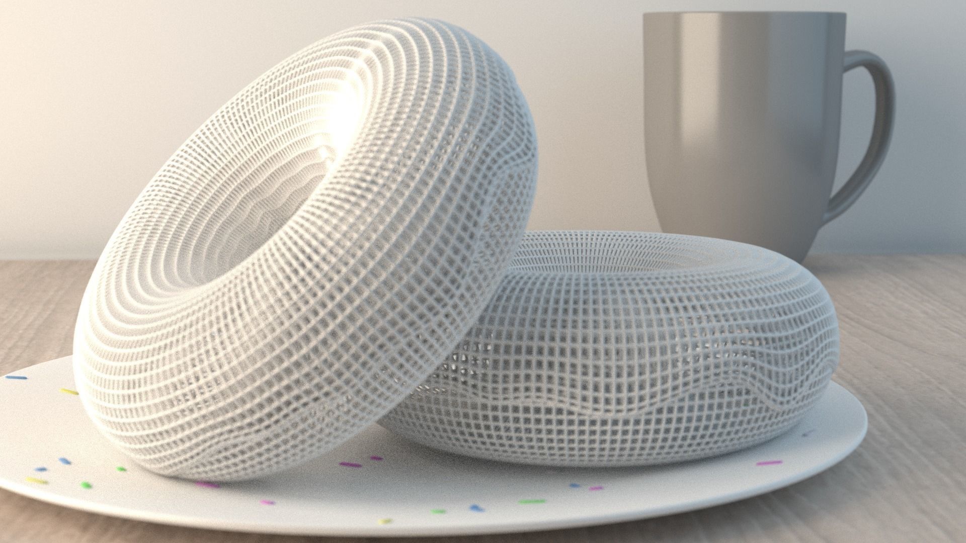 Donut two donuts with sprinkles on plate 3D model_2