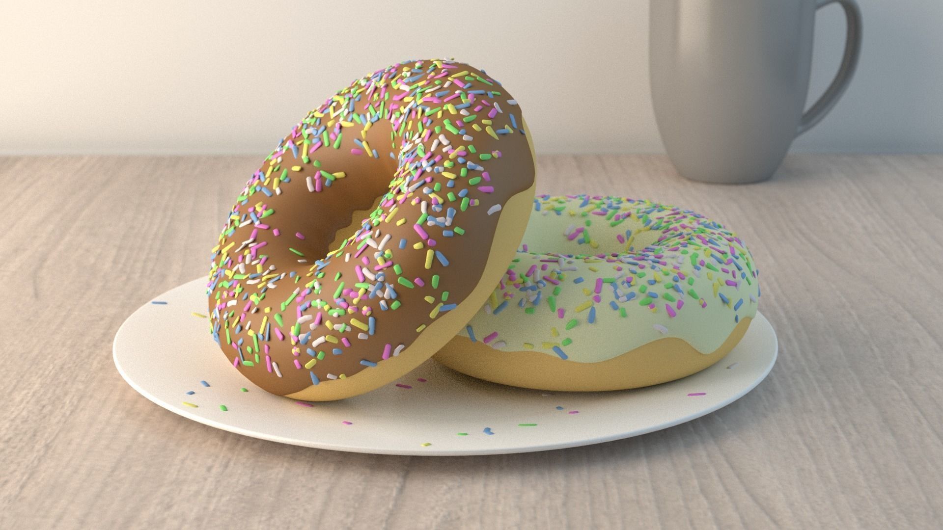 Donut two donuts with sprinkles on plate 3D model_1