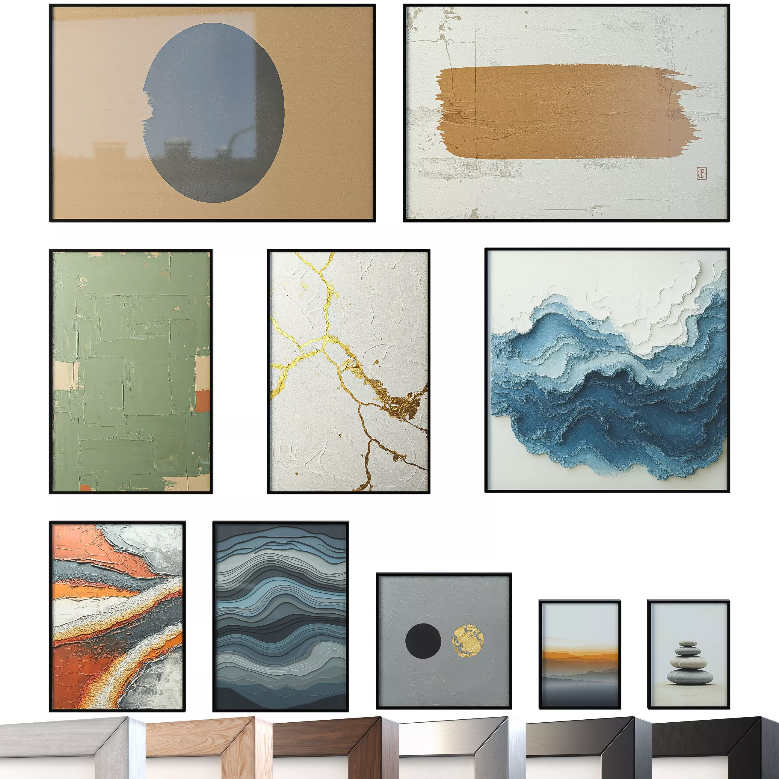 Japandi - Wabi Sabi Wall Art- Abstract - Frames -Set of 10 3D model_1