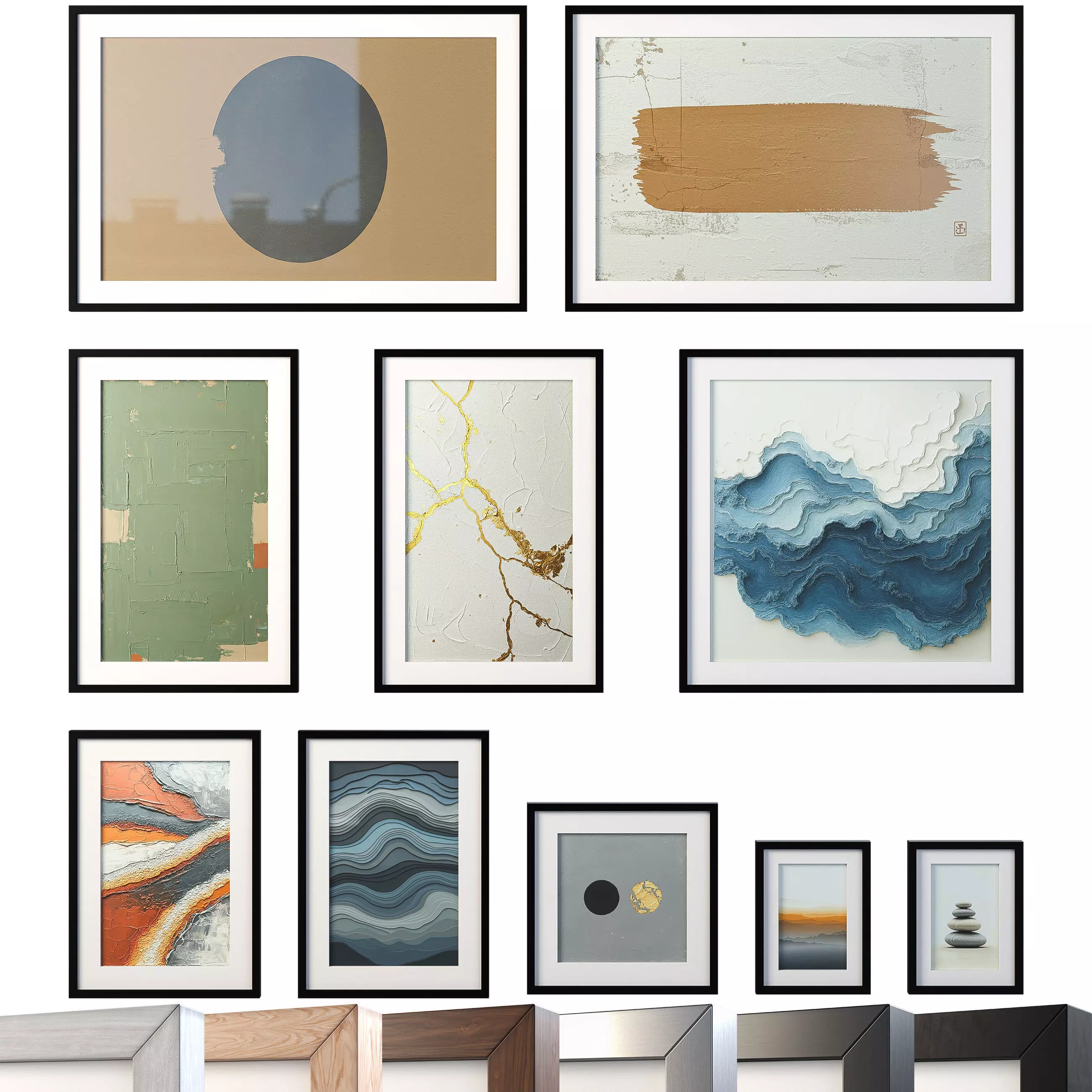 Japandi - Wabi Sabi Wall Art- Abstract - Frames -Set of 10 3D model_0