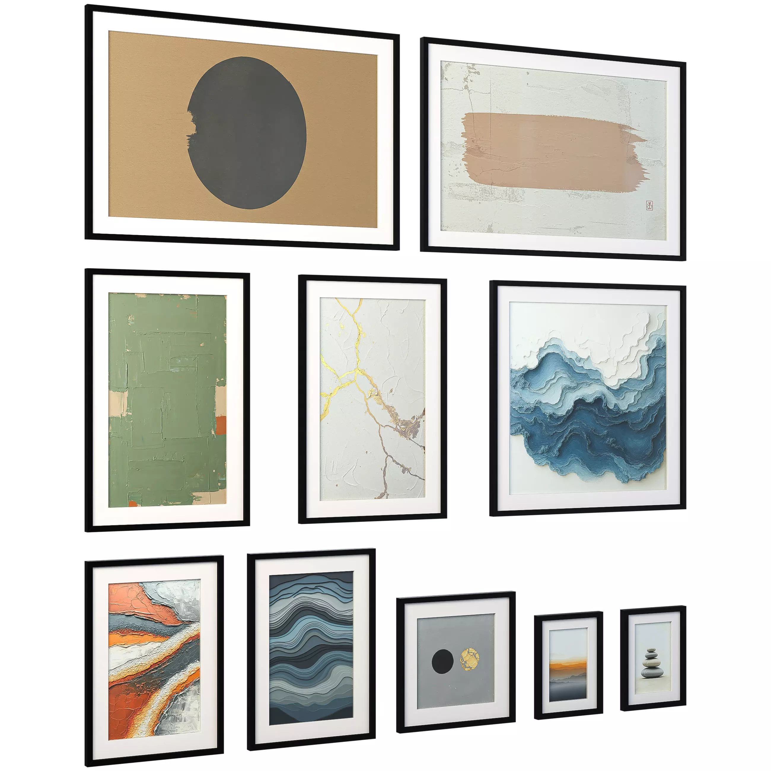 Japandi - Wabi Sabi Wall Art- Abstract - Frames -Set of 10 3D model_2
