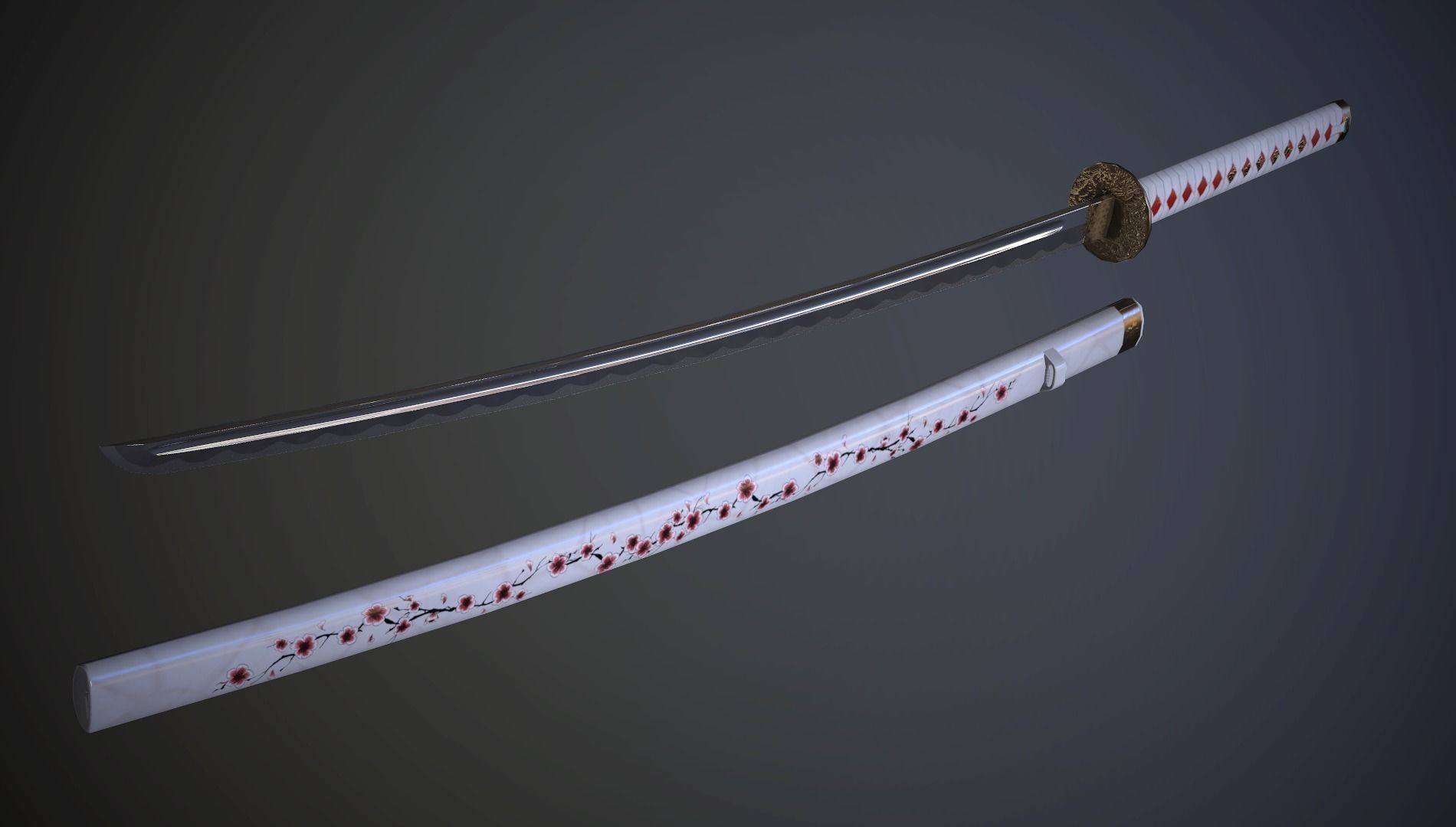 Katana Sakura - model and textures  Low-poly 3D model_4