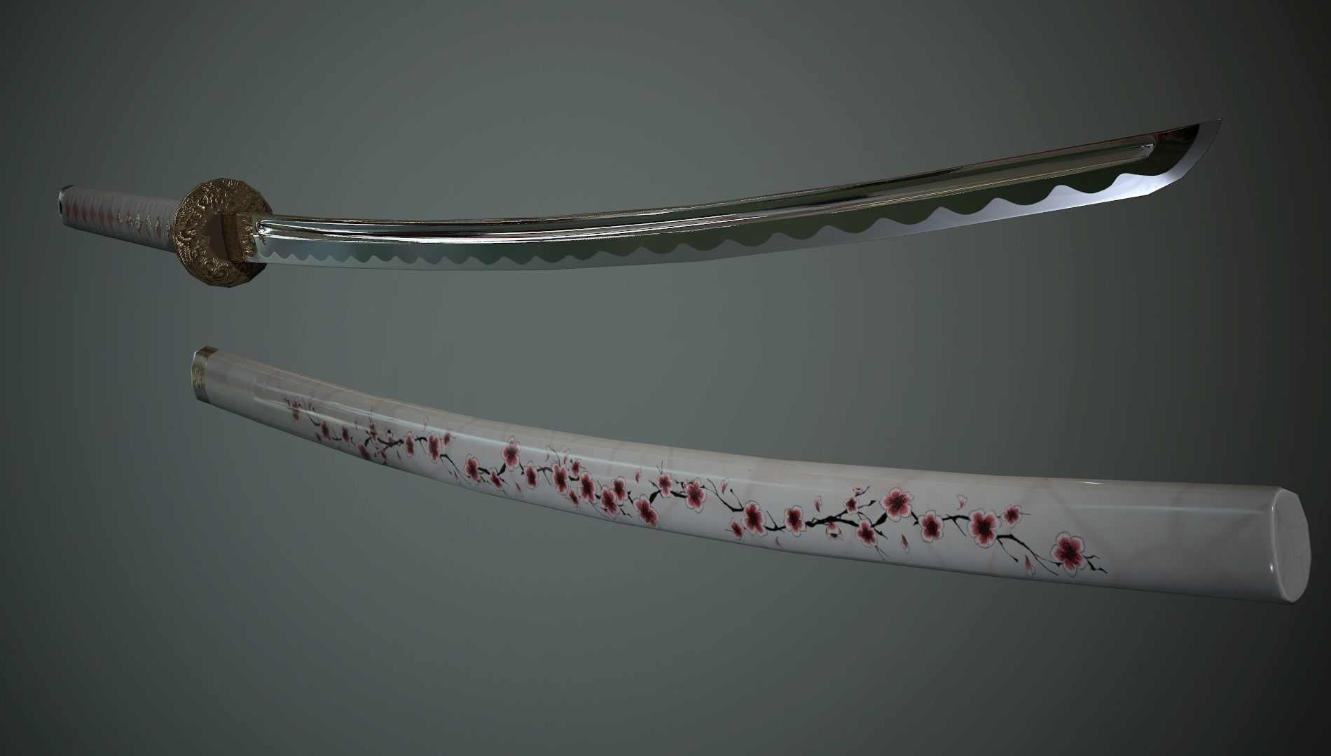 Katana Sakura - model and textures  Low-poly 3D model_3
