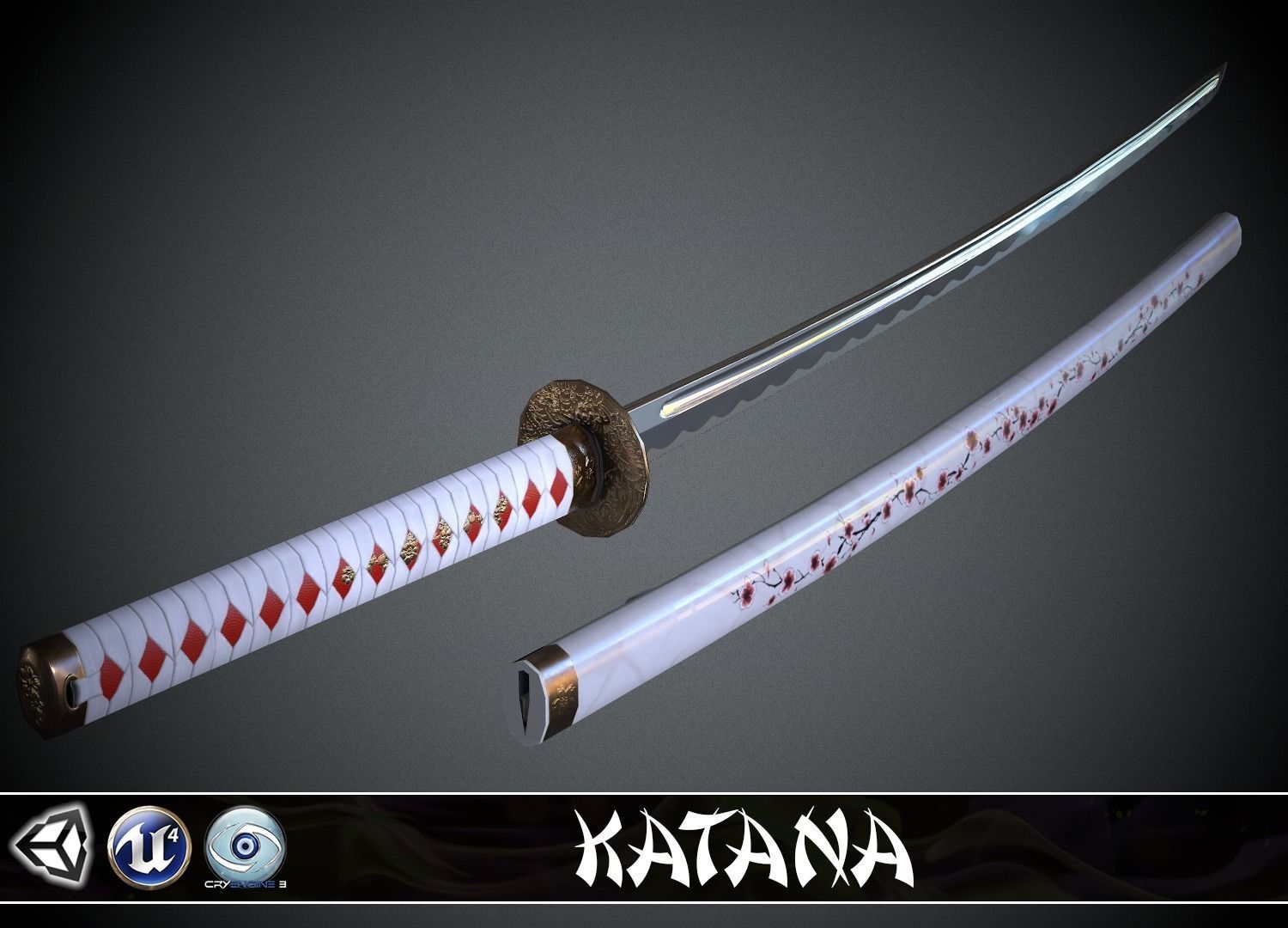 Katana Sakura - model and textures  Low-poly 3D model_0