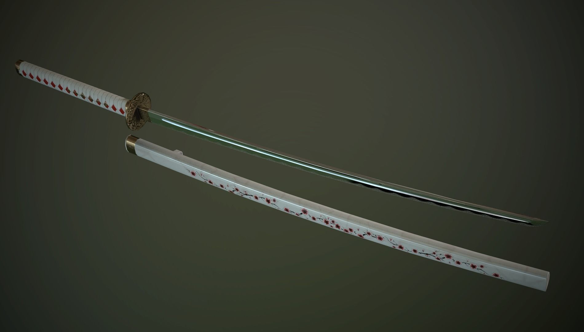 Katana Sakura - model and textures  Low-poly 3D model_5