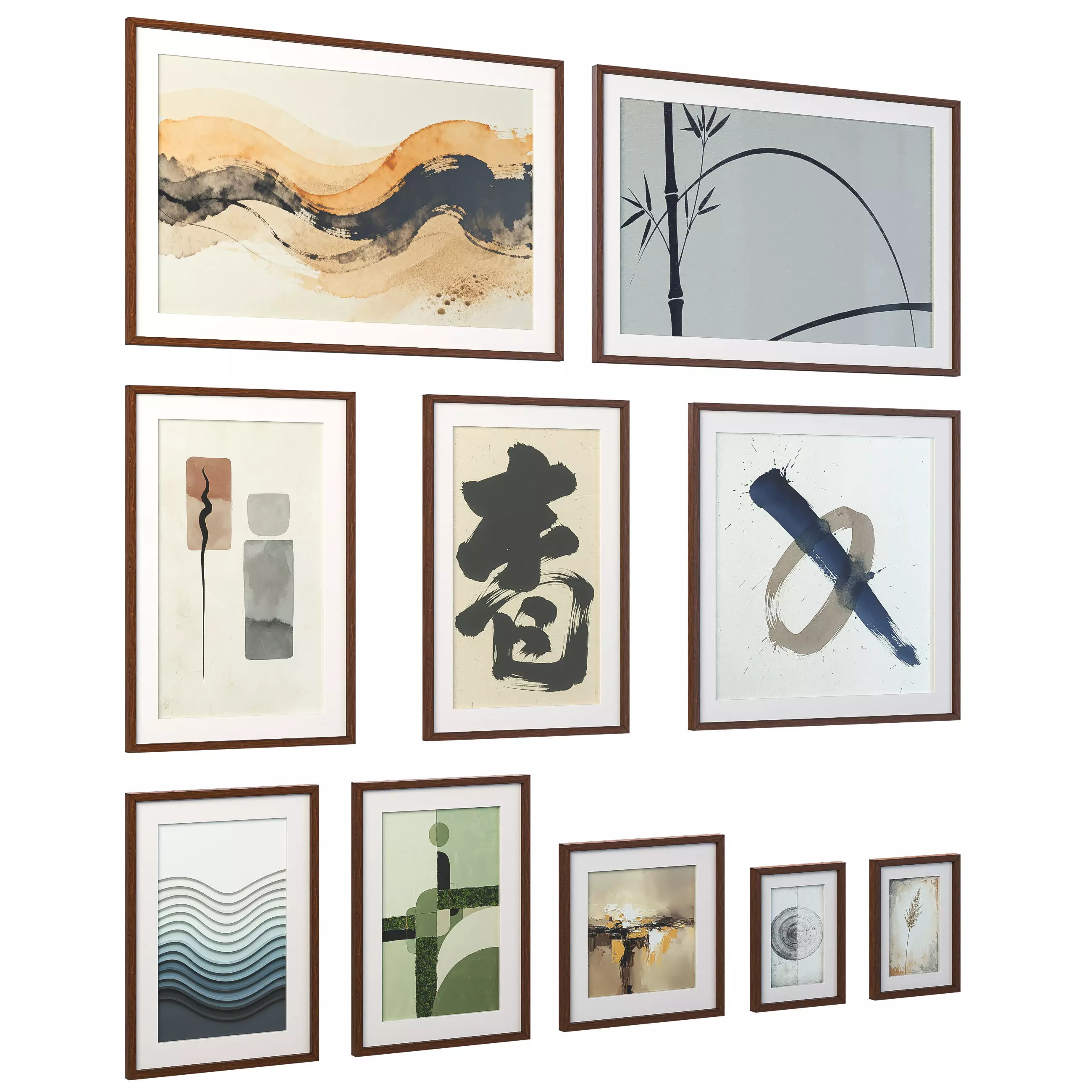 Japandi and Wabi Sabi Wall Art - Abstract Frames -Set of 10 3D model_3