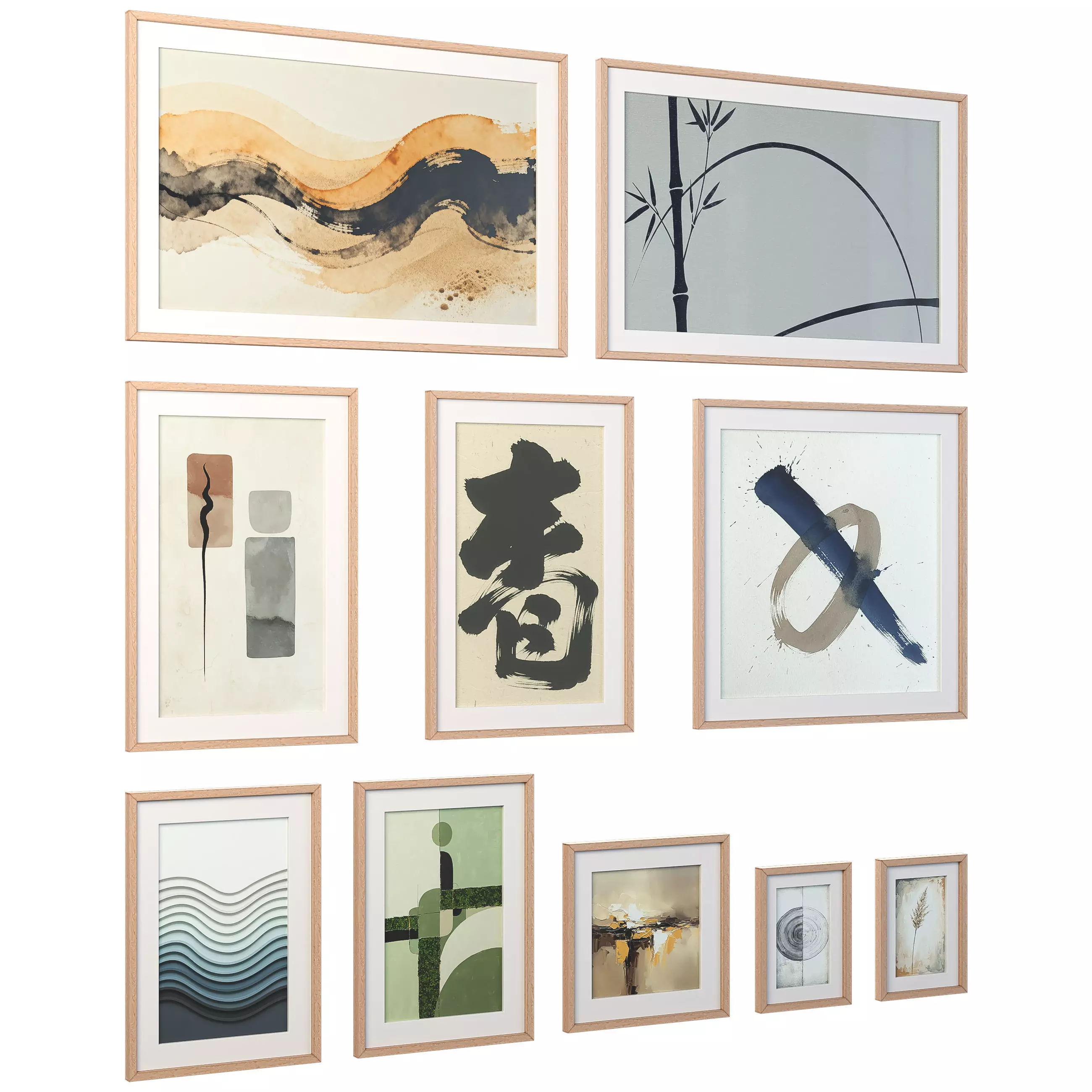 Japandi and Wabi Sabi Wall Art - Abstract Frames -Set of 10 3D model_1