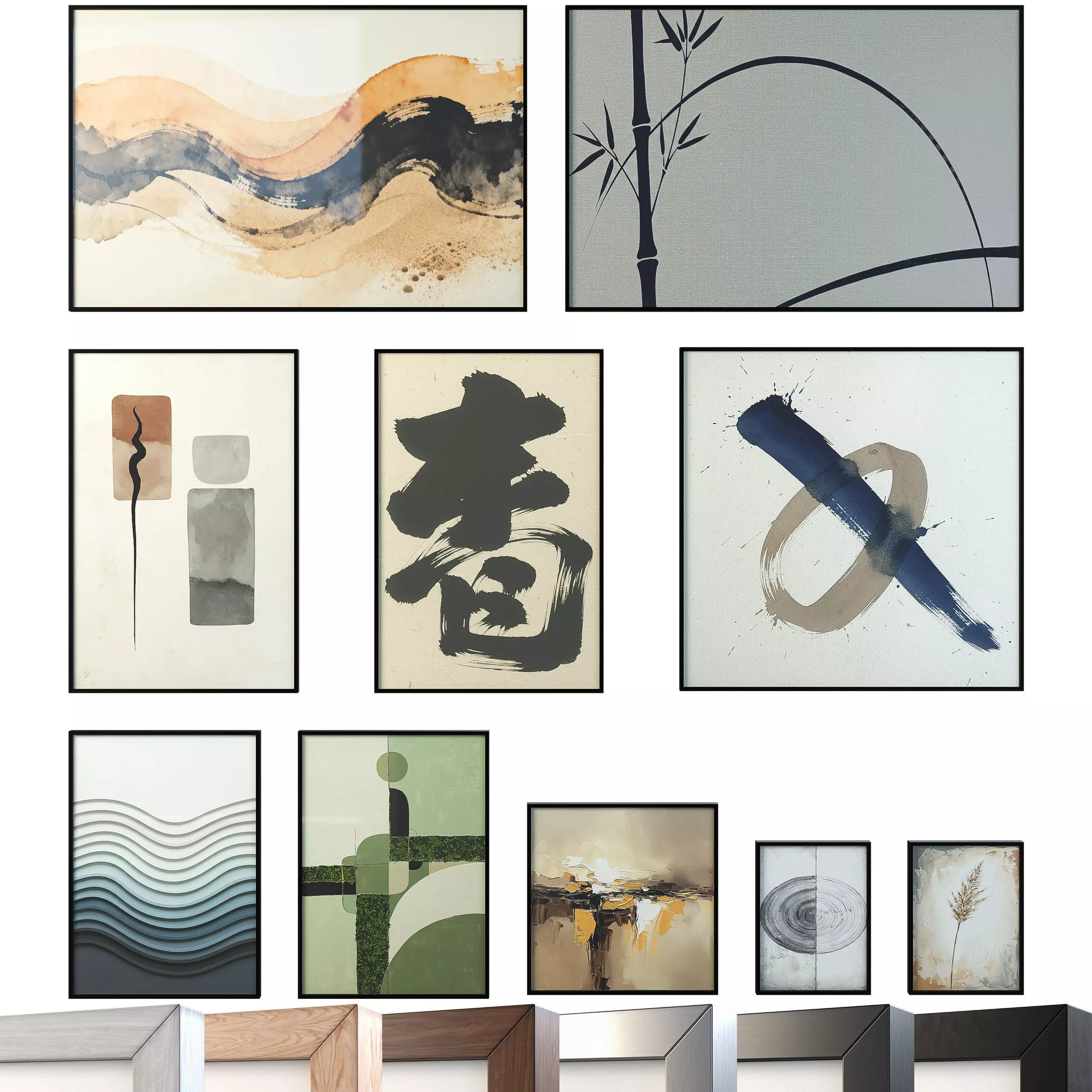 Japandi and Wabi Sabi Wall Art - Abstract Frames -Set of 10 3D model_2