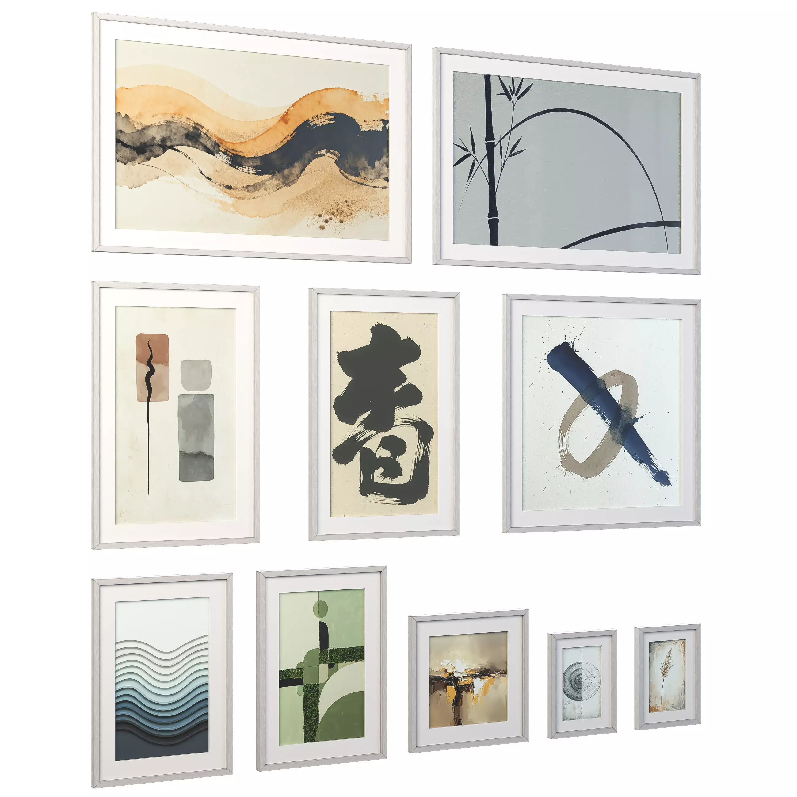 Japandi and Wabi Sabi Wall Art - Abstract Frames -Set of 10 3D model_4