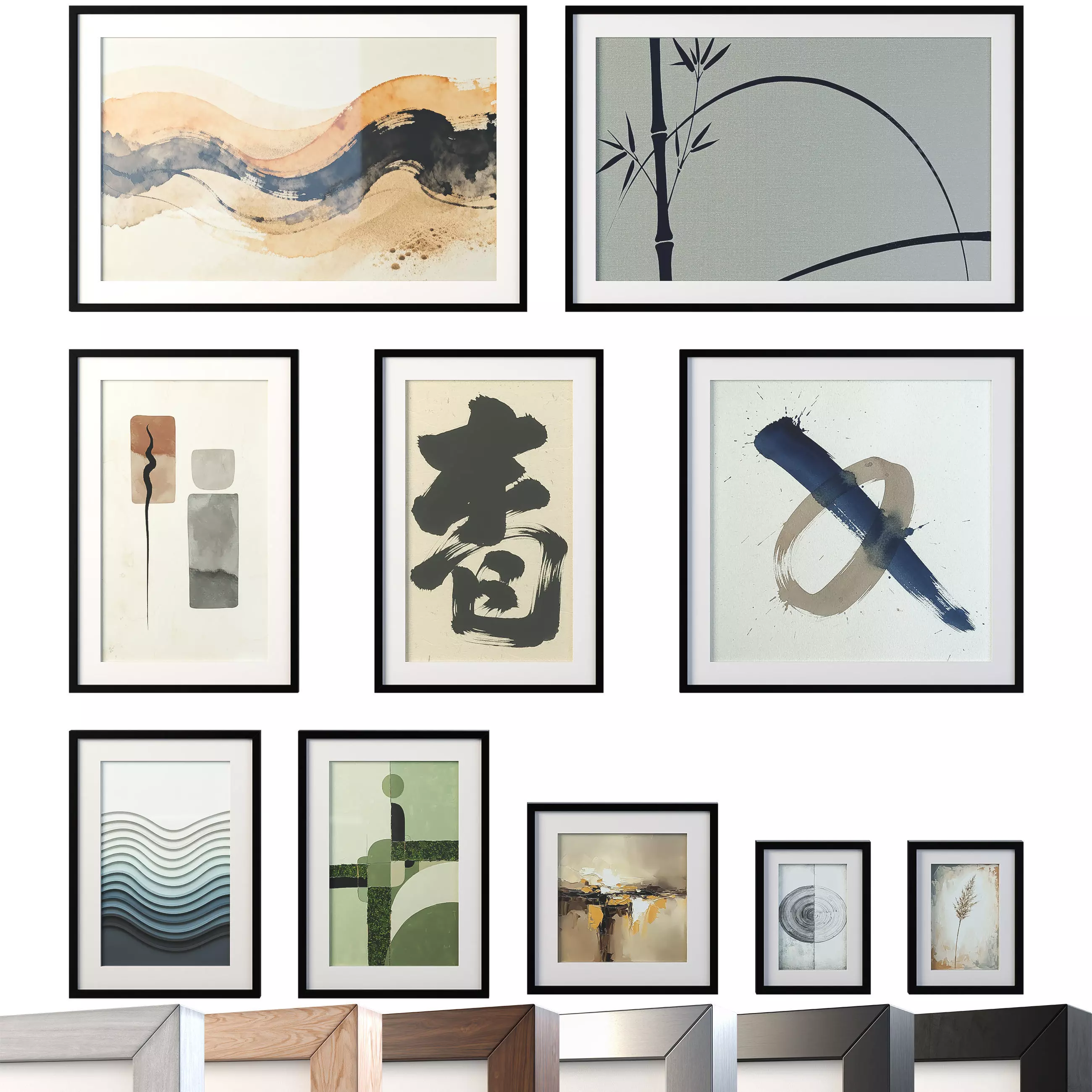Japandi and Wabi Sabi Wall Art - Abstract Frames -Set of 10 3D model_0