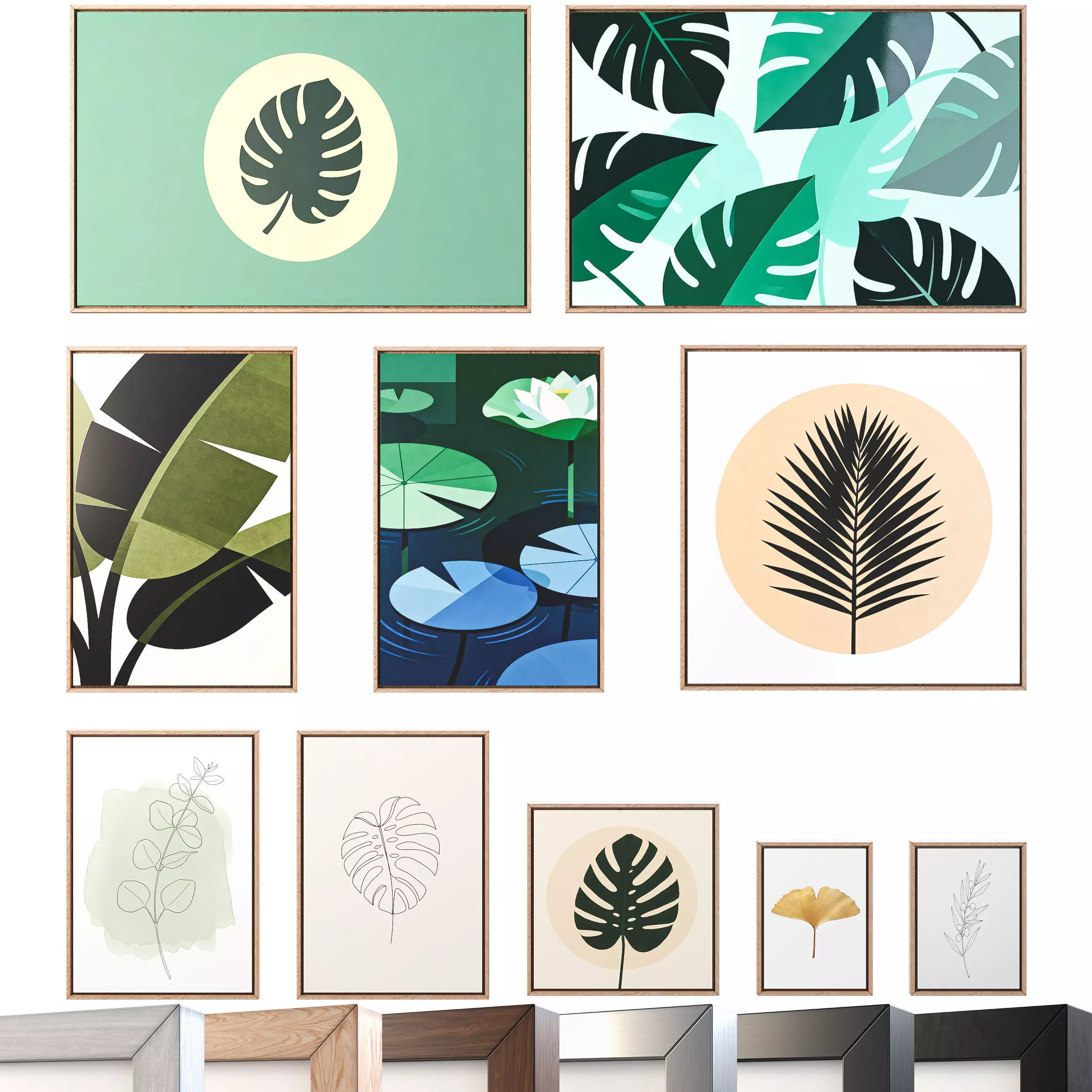 Minimalist Botanical Wall Art - Scandi Frames -Set of 10 3D model_1