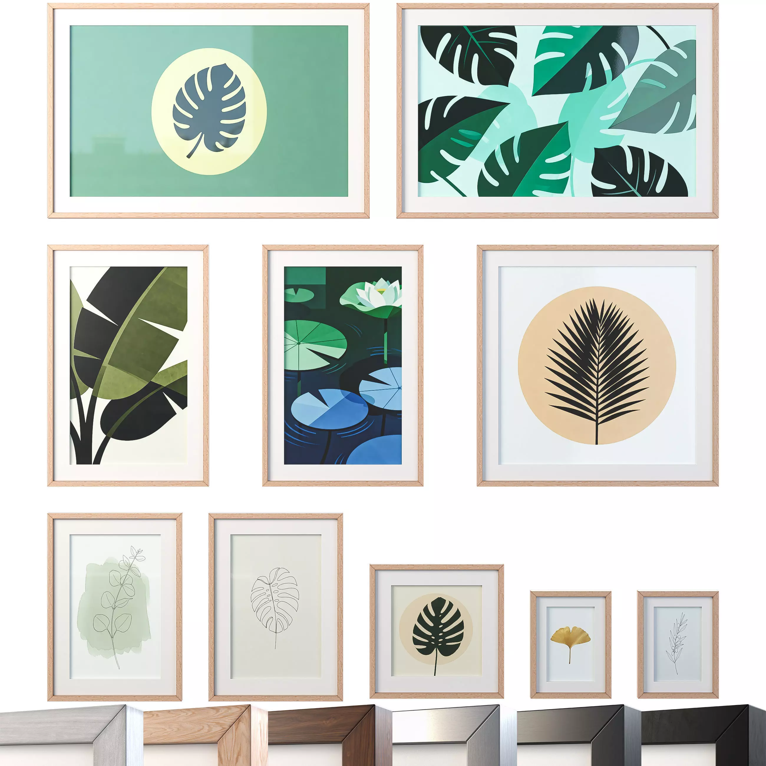Minimalist Botanical Wall Art - Scandi Frames -Set of 10 3D model_0