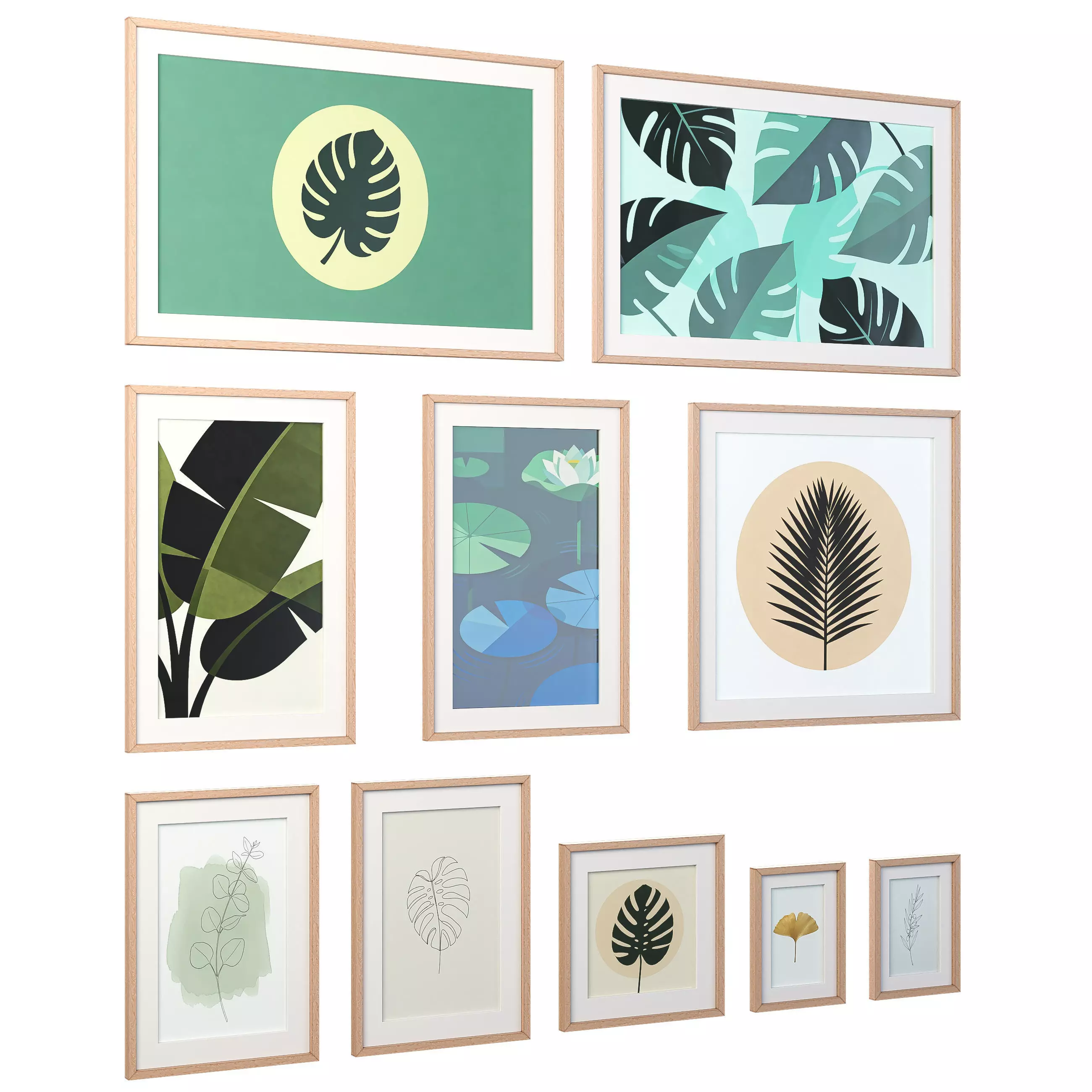 Minimalist Botanical Wall Art - Scandi Frames -Set of 10 3D model_2