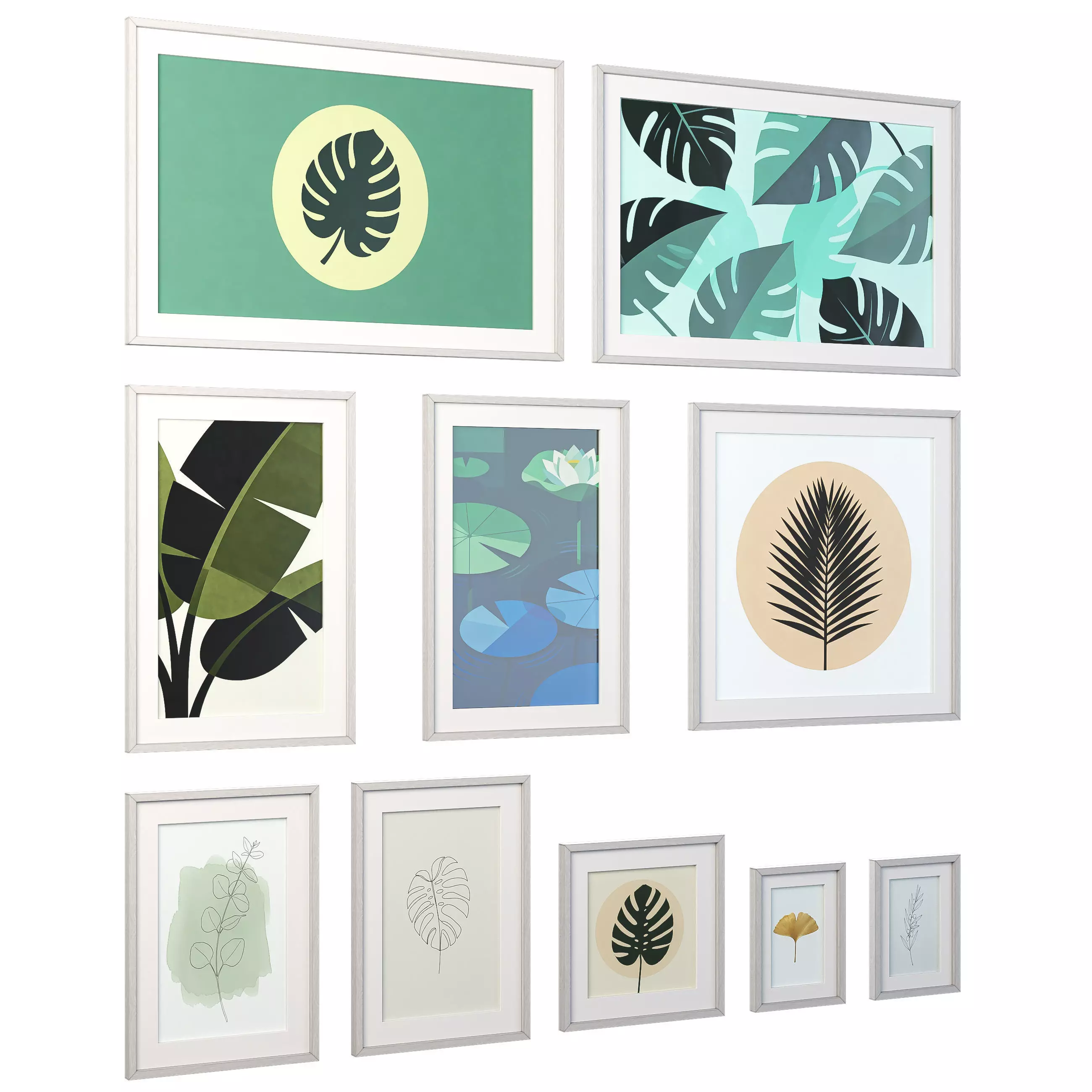 Minimalist Botanical Wall Art - Scandi Frames -Set of 10 3D model_3