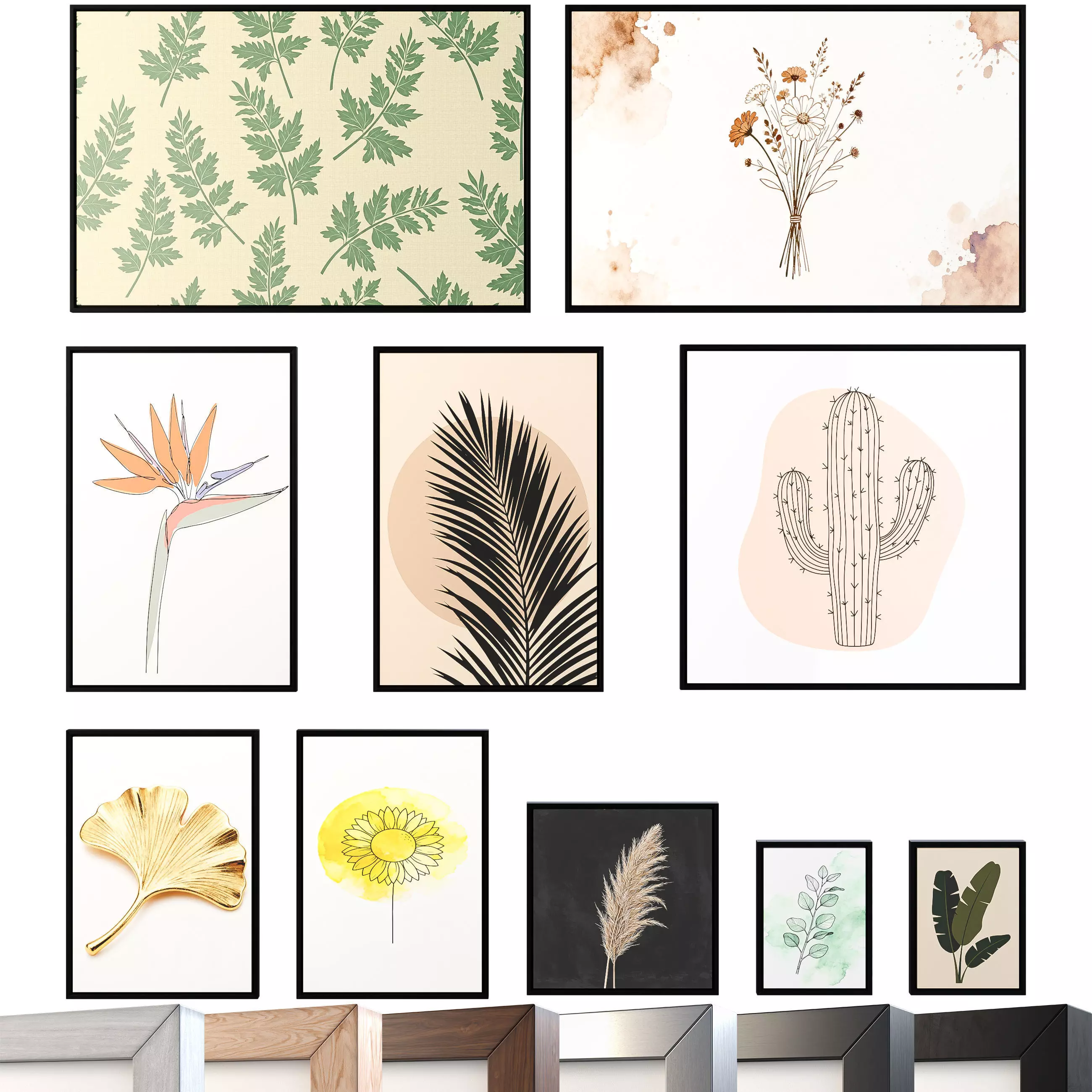 Minimalist Botanical Wall Art - Scandi Prints -Set of 10 Texture_1