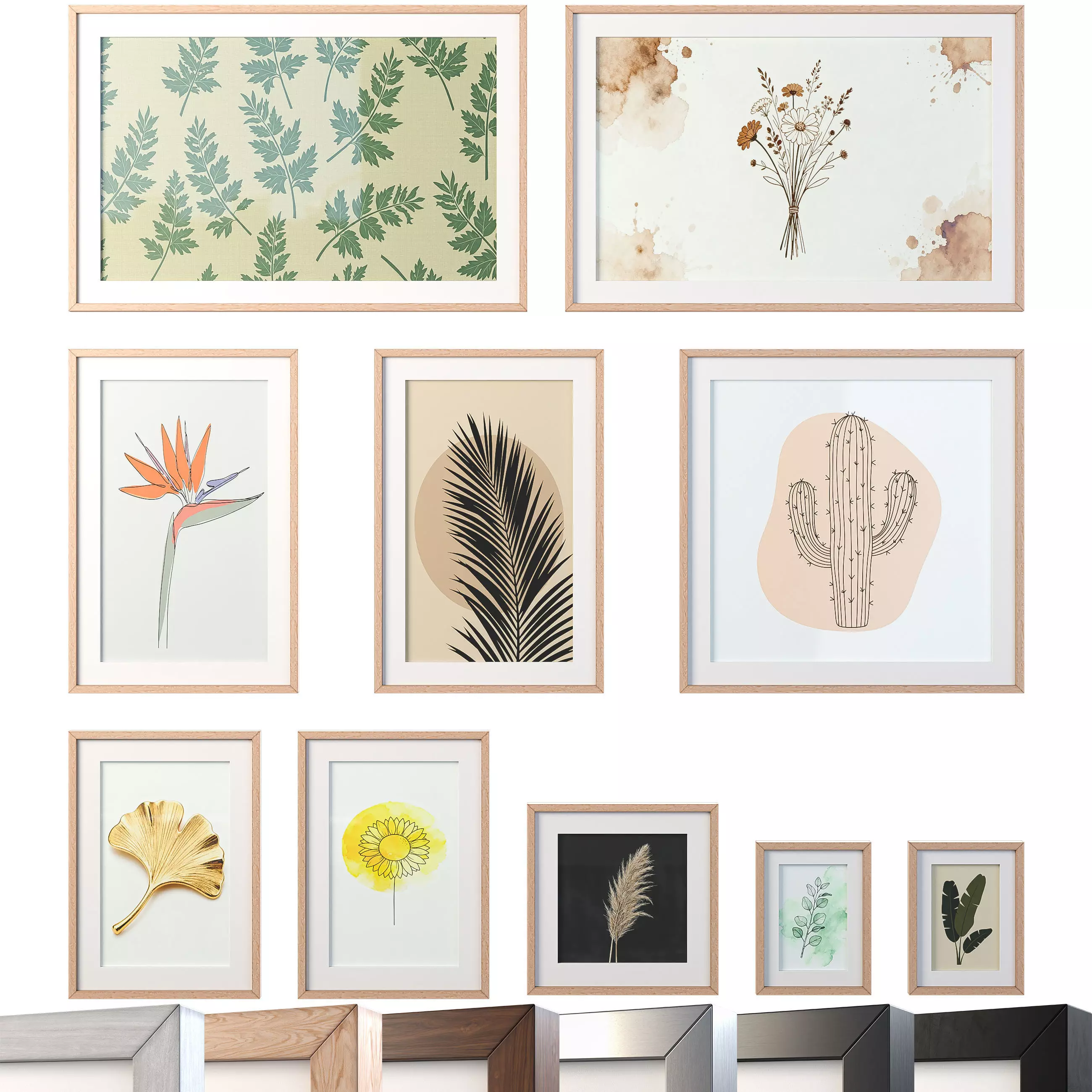 Minimalist Botanical Wall Art - Scandi Prints -Set of 10 Texture_0