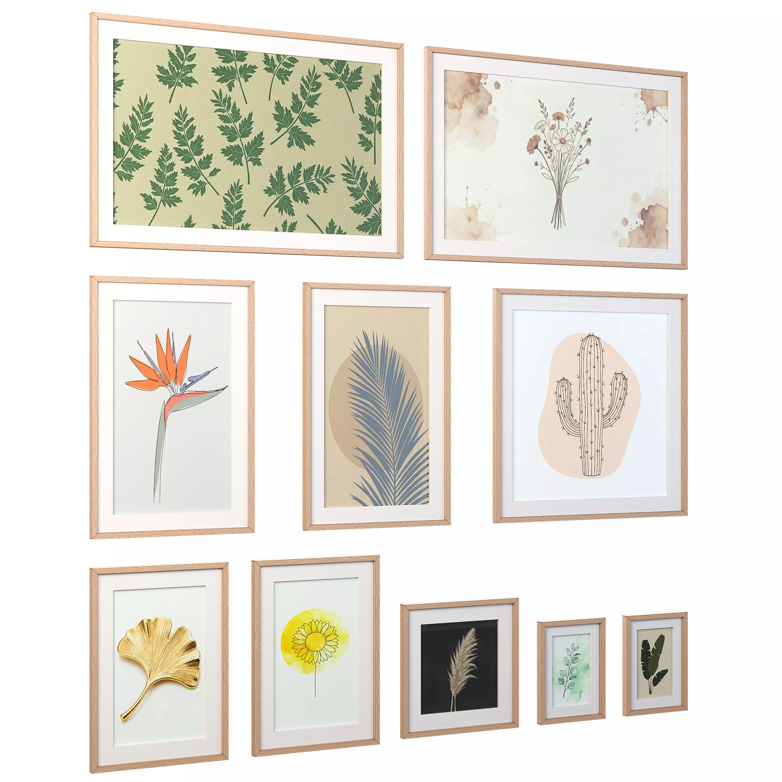 Minimalist Botanical Wall Art - Scandi Prints -Set of 10 Texture_2