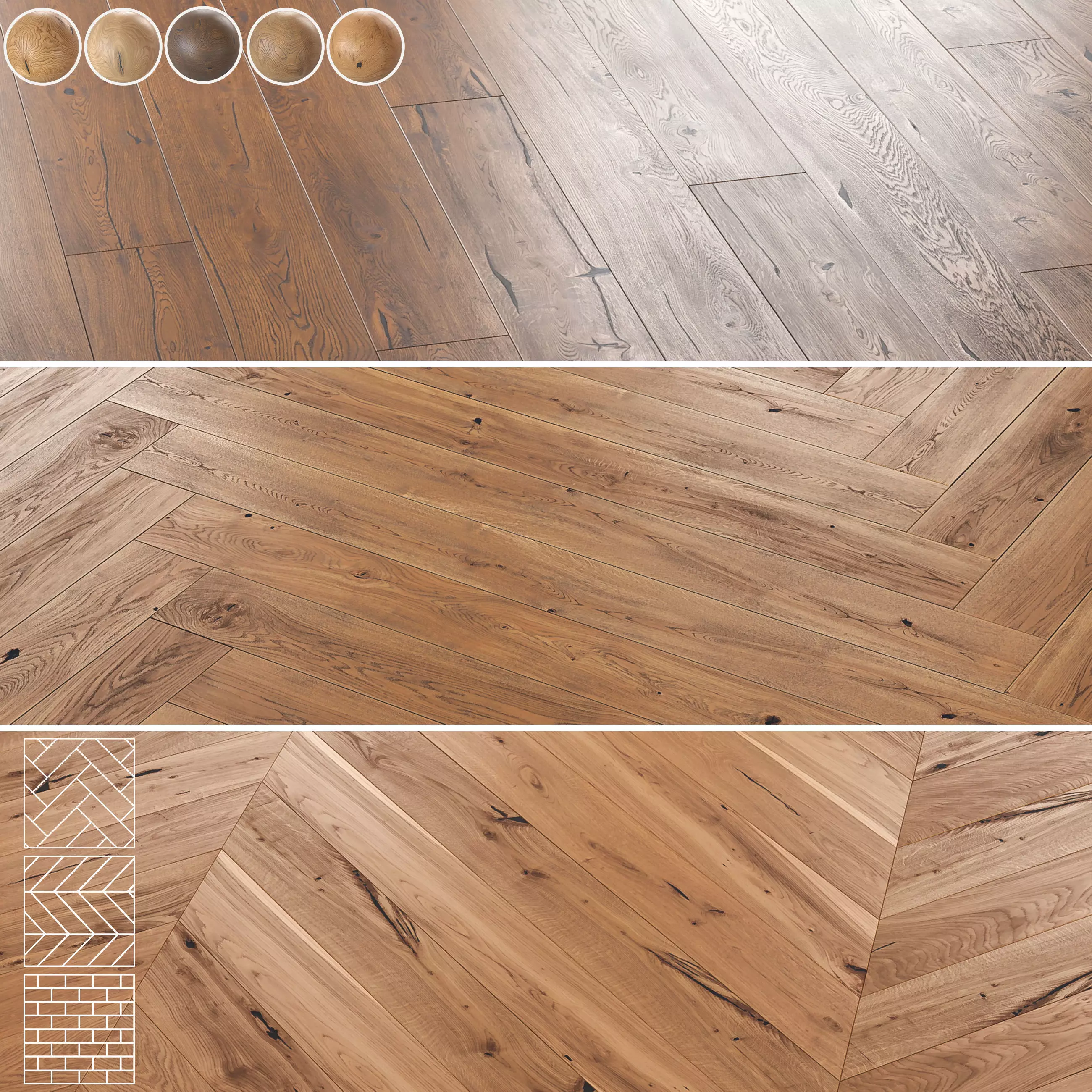 Boen Oak Parquet - Herringbone -Chevron and Linear -Set of 5 3D model_0