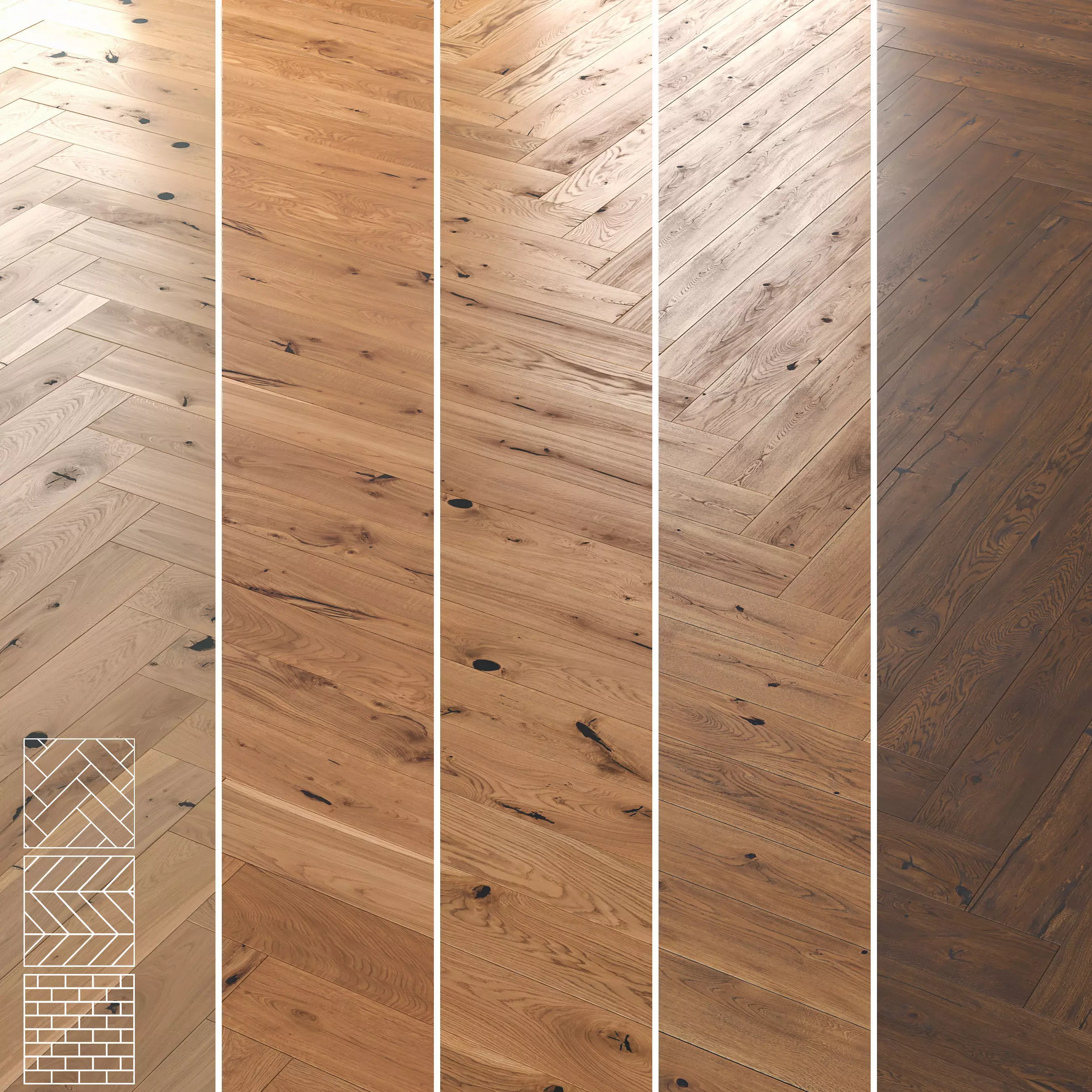 Boen Oak Parquet - Herringbone -Chevron and Linear -Set of 5 3D model_2