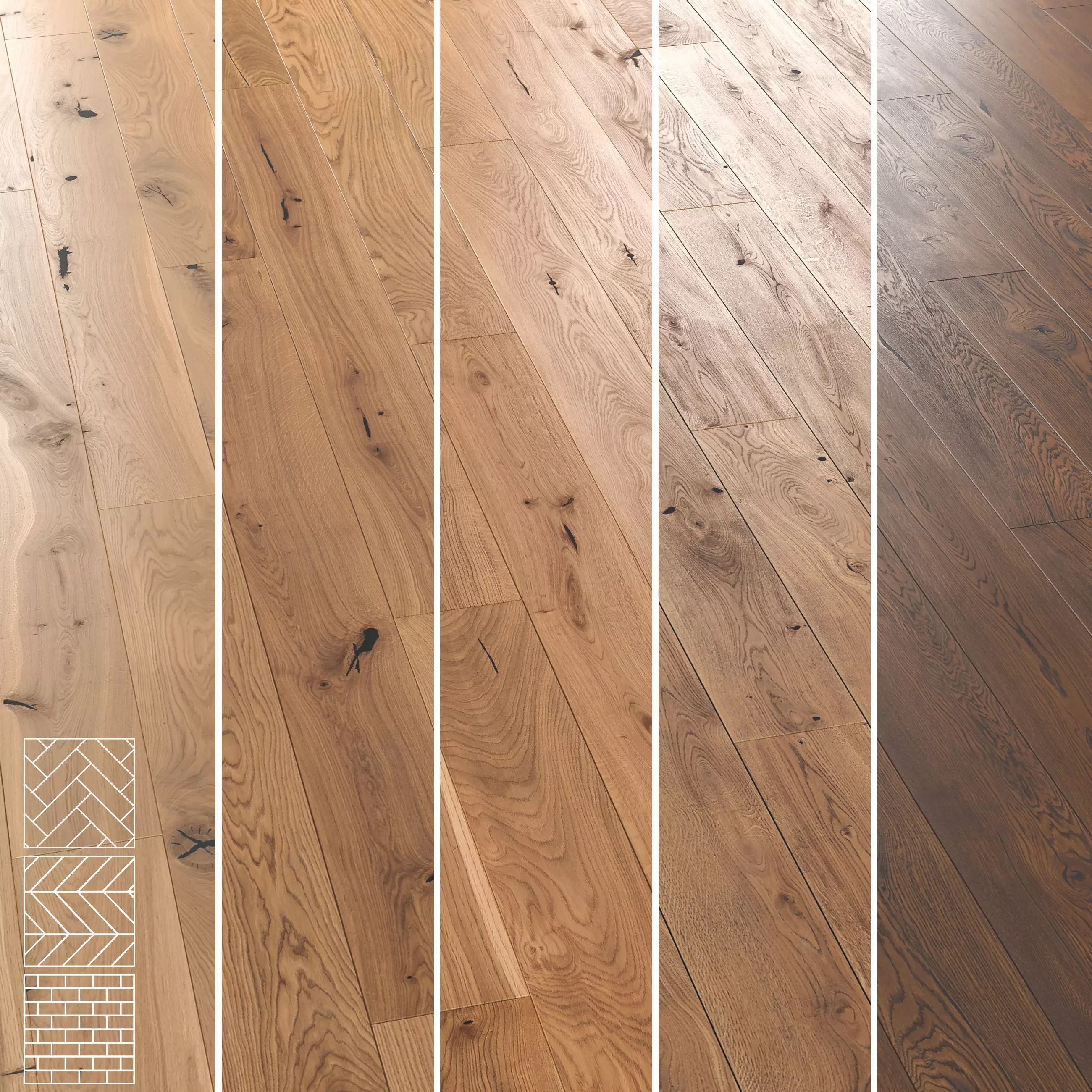 Boen Oak Parquet - Herringbone -Chevron and Linear -Set of 5 3D model_1