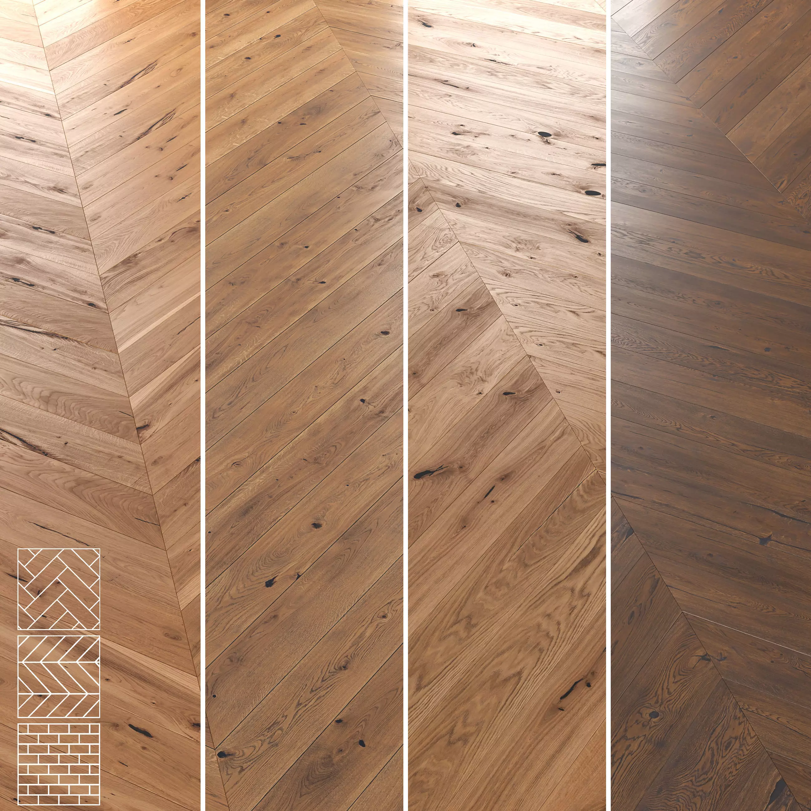 Boen Oak Parquet - Herringbone -Chevron and Linear -Set of 5 3D model_3