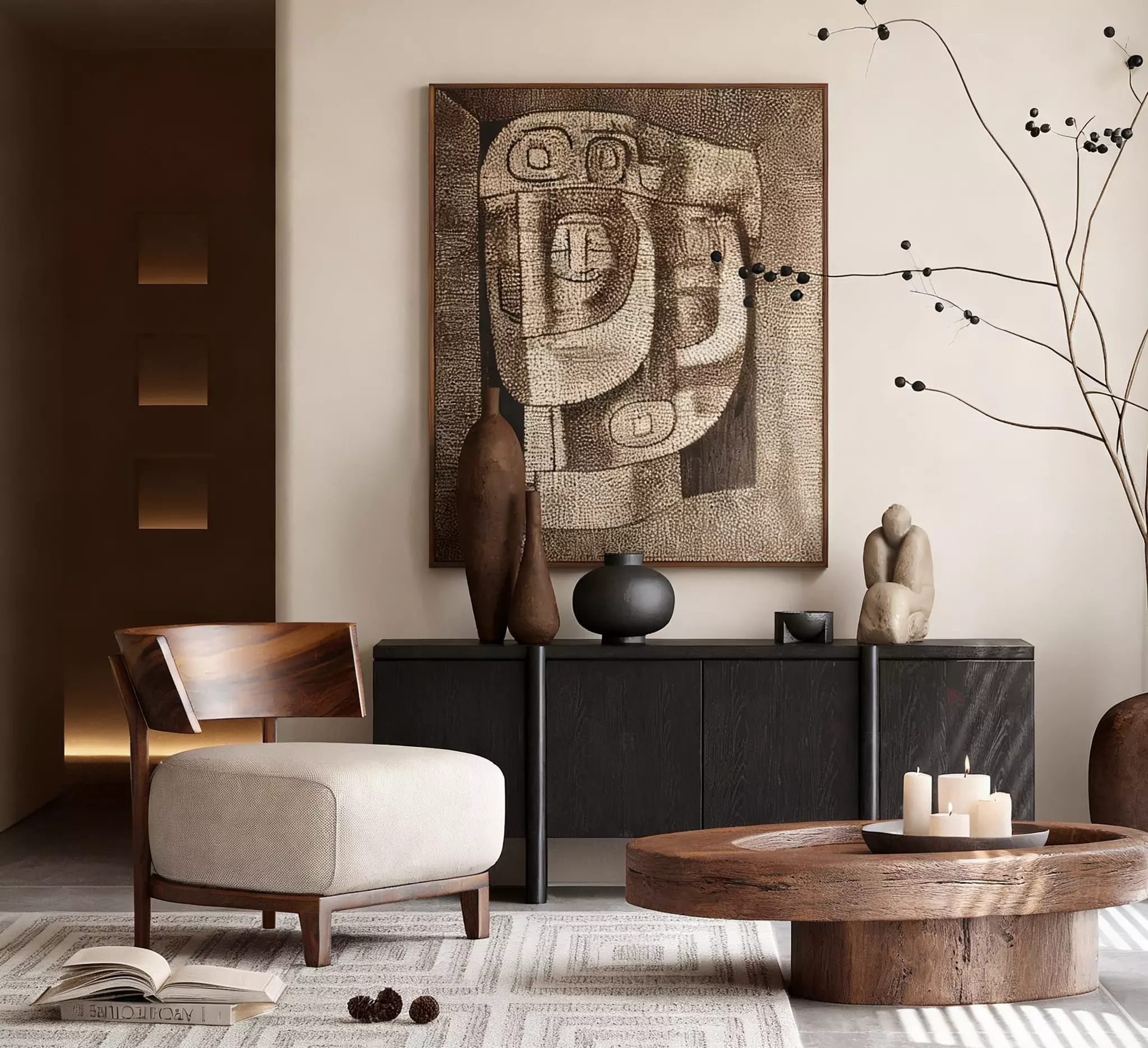 Wabi-sabi vintage style casual table and chair set 3D print model_1