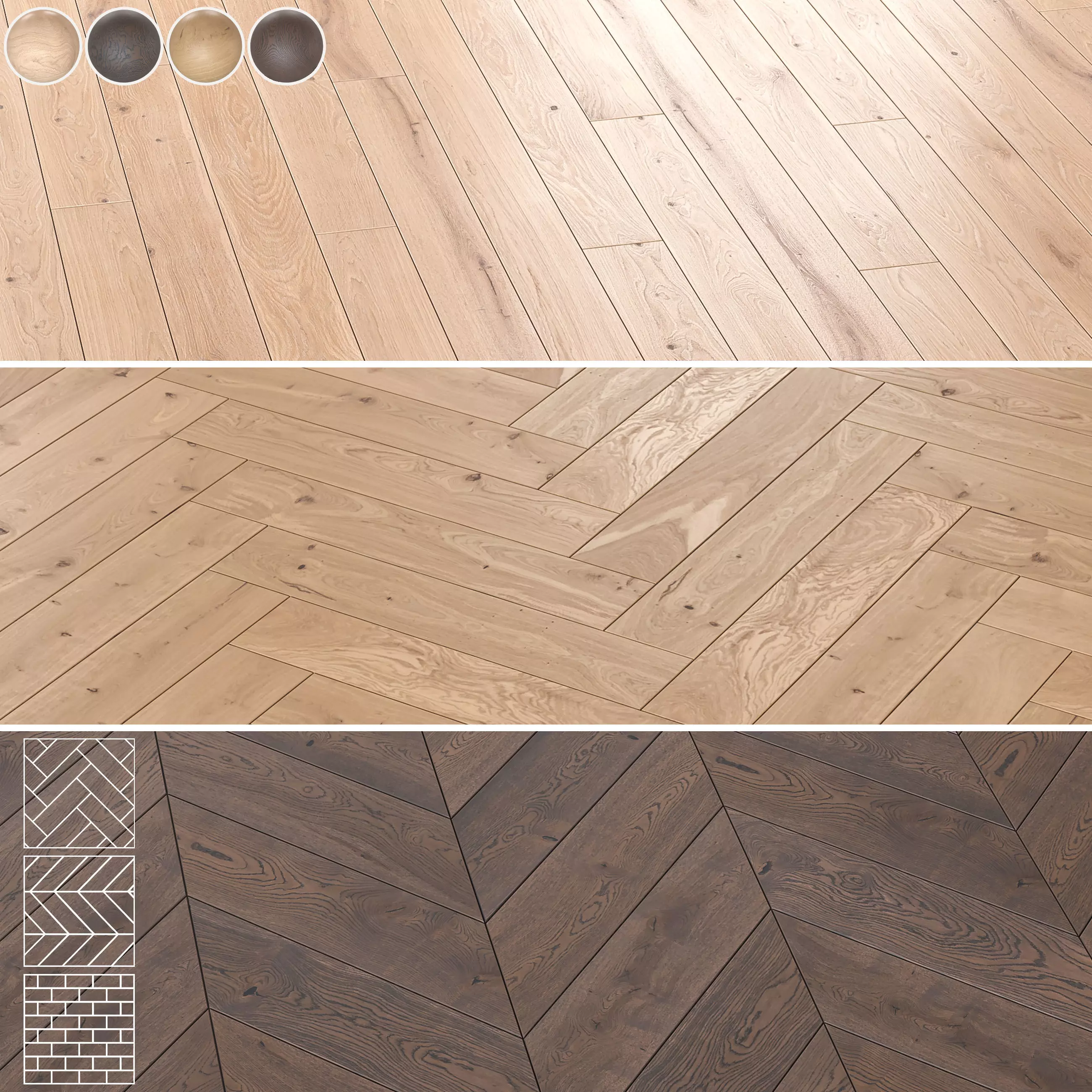 Boen Oak Parquet Flooring - Herringbone-Chevron- Linear-Set of 5 Texture_0