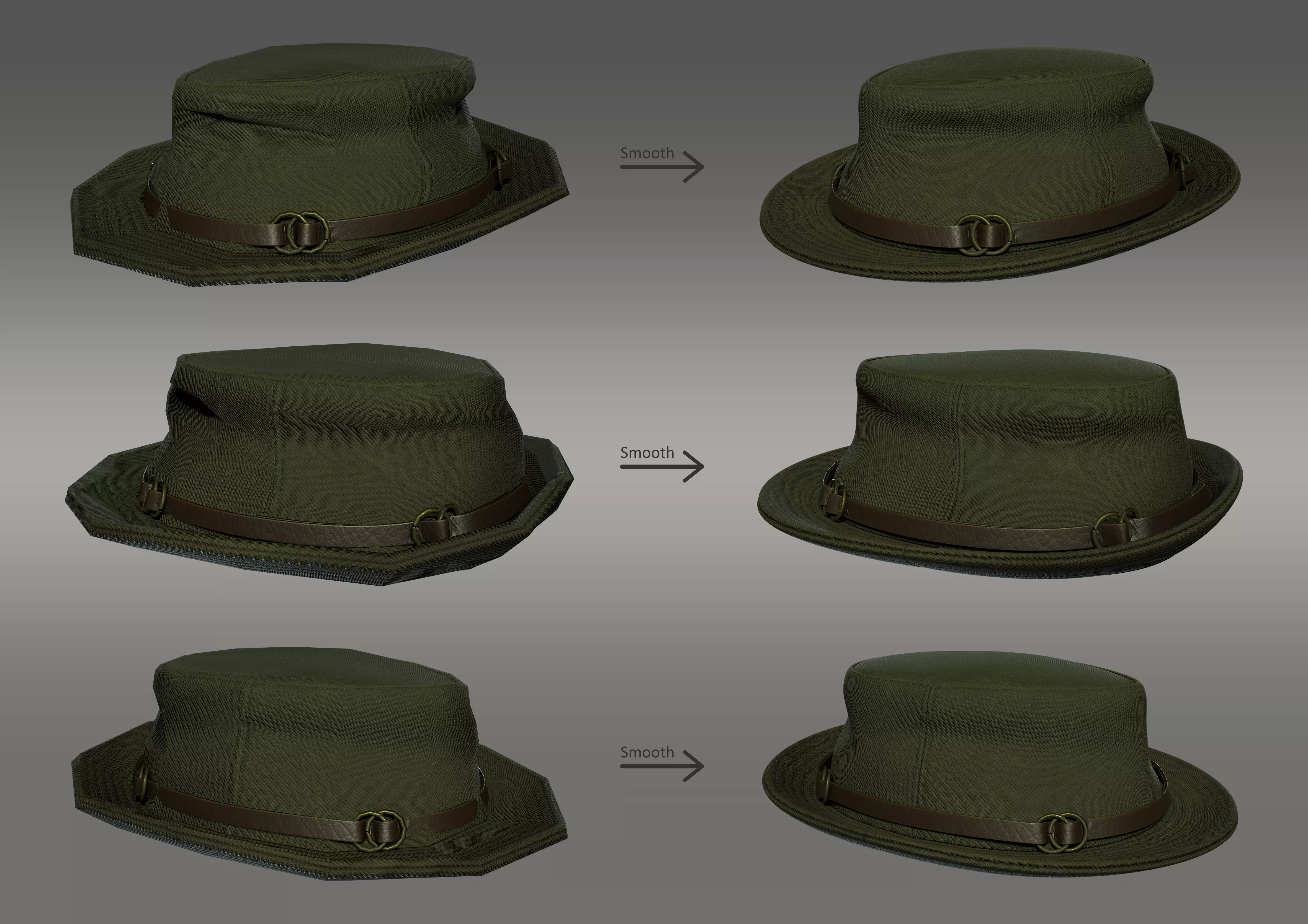 Realistic Fedora Hat 3D Model - PBR Texture - 3 LODs Low-poly 3D model_15