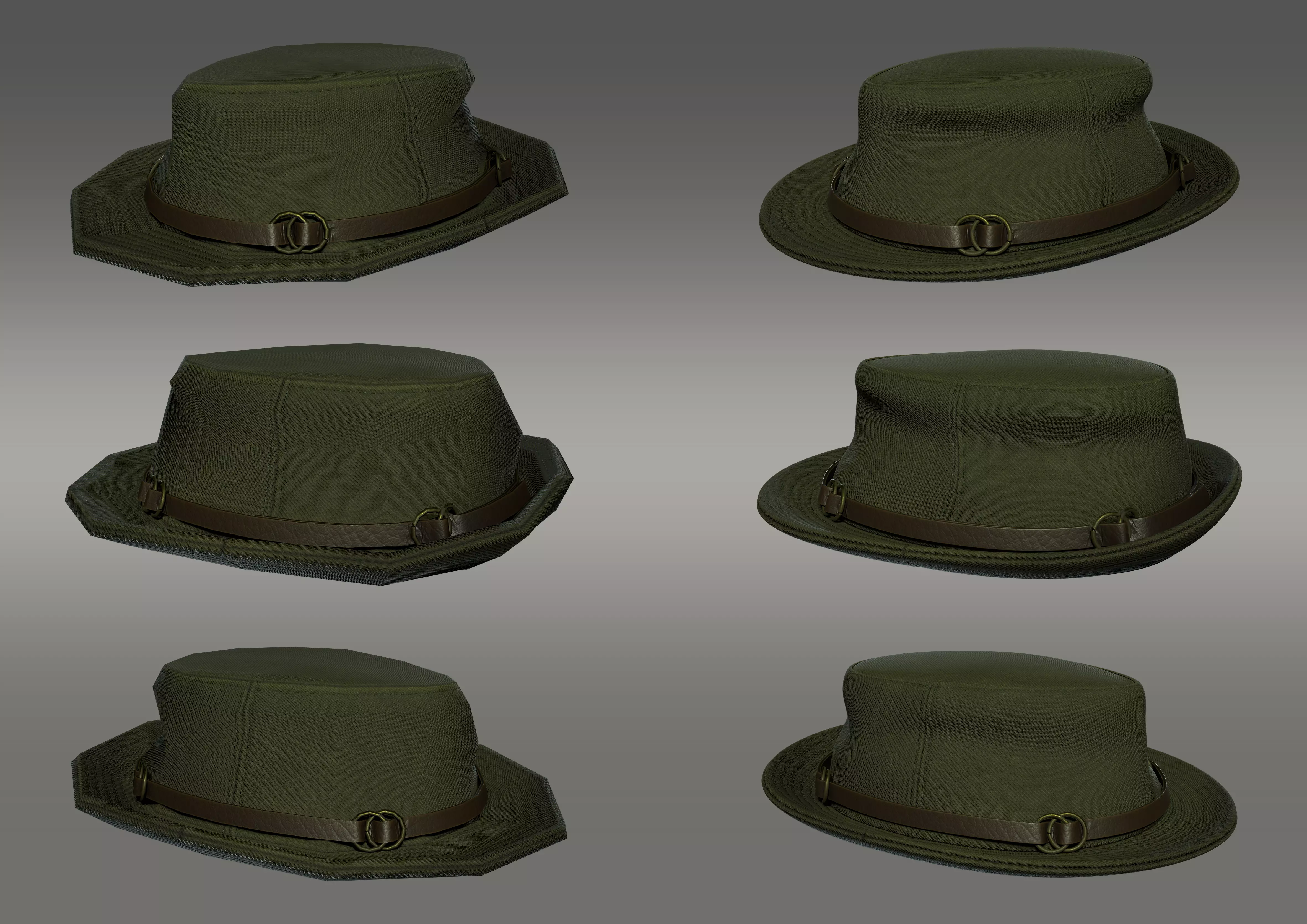 Realistic Fedora Hat 3D Model - PBR Texture - 3 LODs Low-poly 3D model_13
