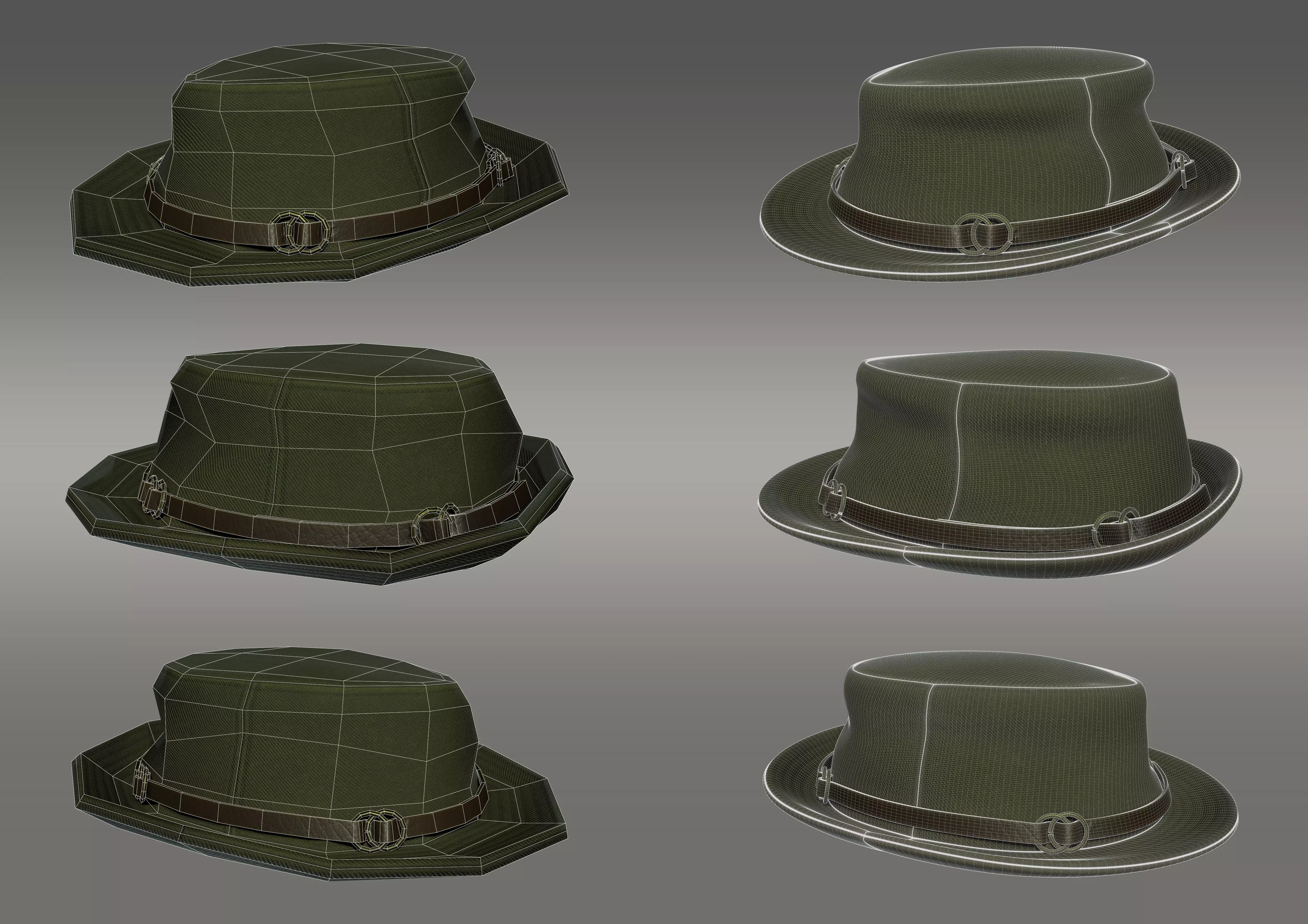 Realistic Fedora Hat 3D Model - PBR Texture - 3 LODs Low-poly 3D model_14