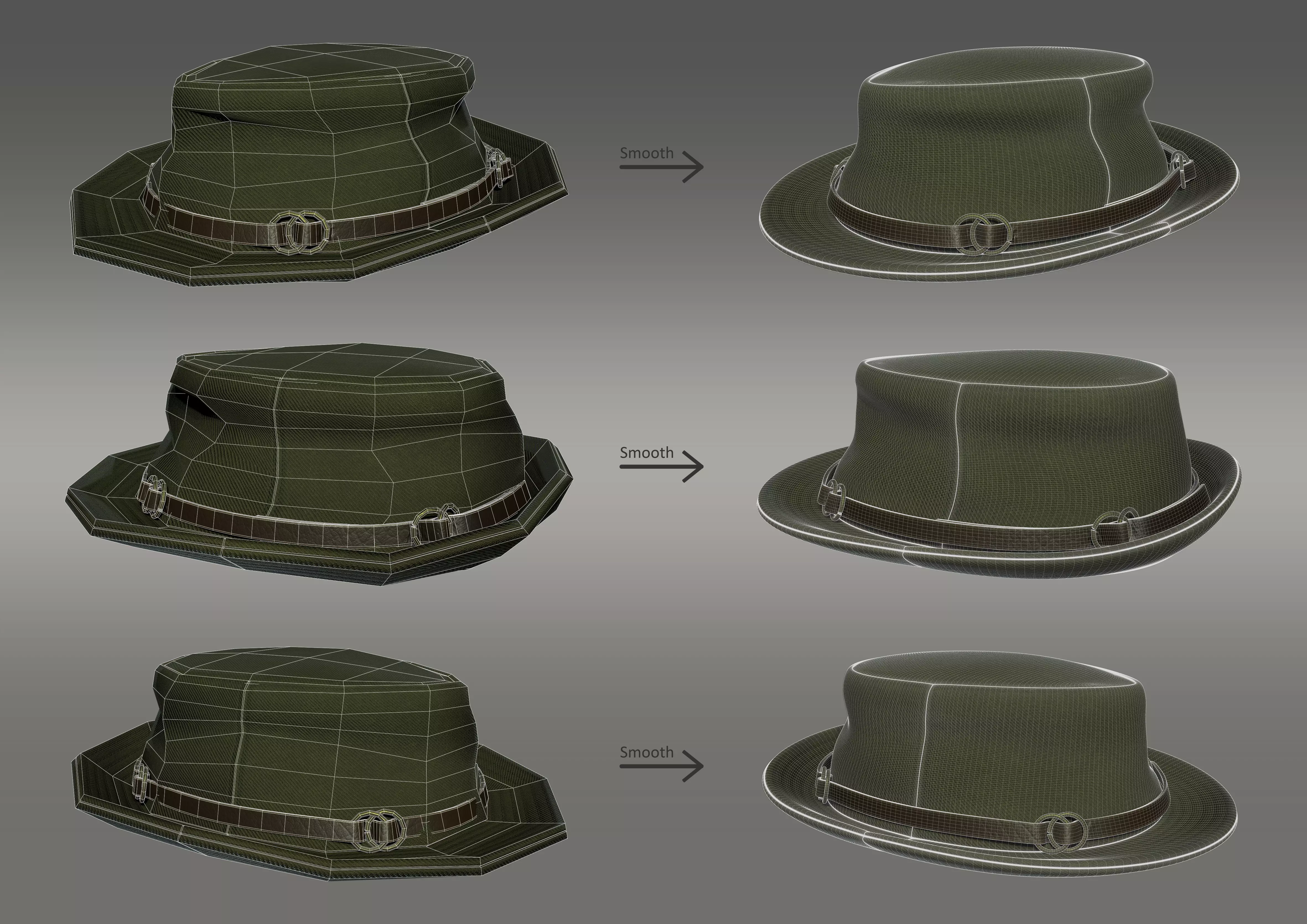 Realistic Fedora Hat 3D Model - PBR Texture - 3 LODs Low-poly 3D model_16