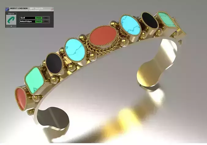 Open Cuff Bangle with Multi Colored Gemstone model bg0066 3D print model