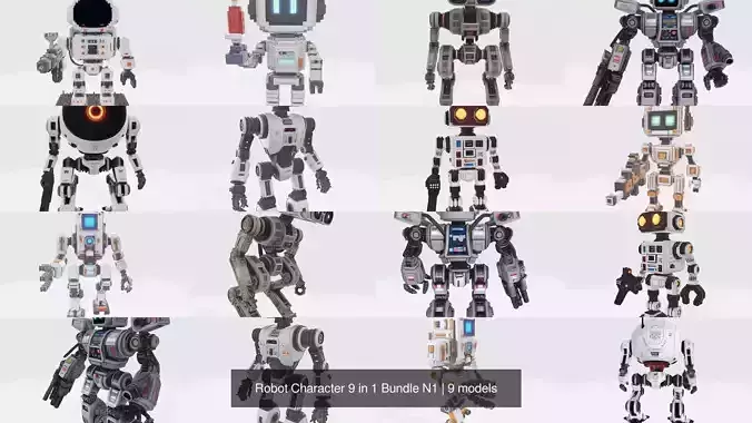 Robot Character 9 in 1 Bundle N1 3D Model Collection
